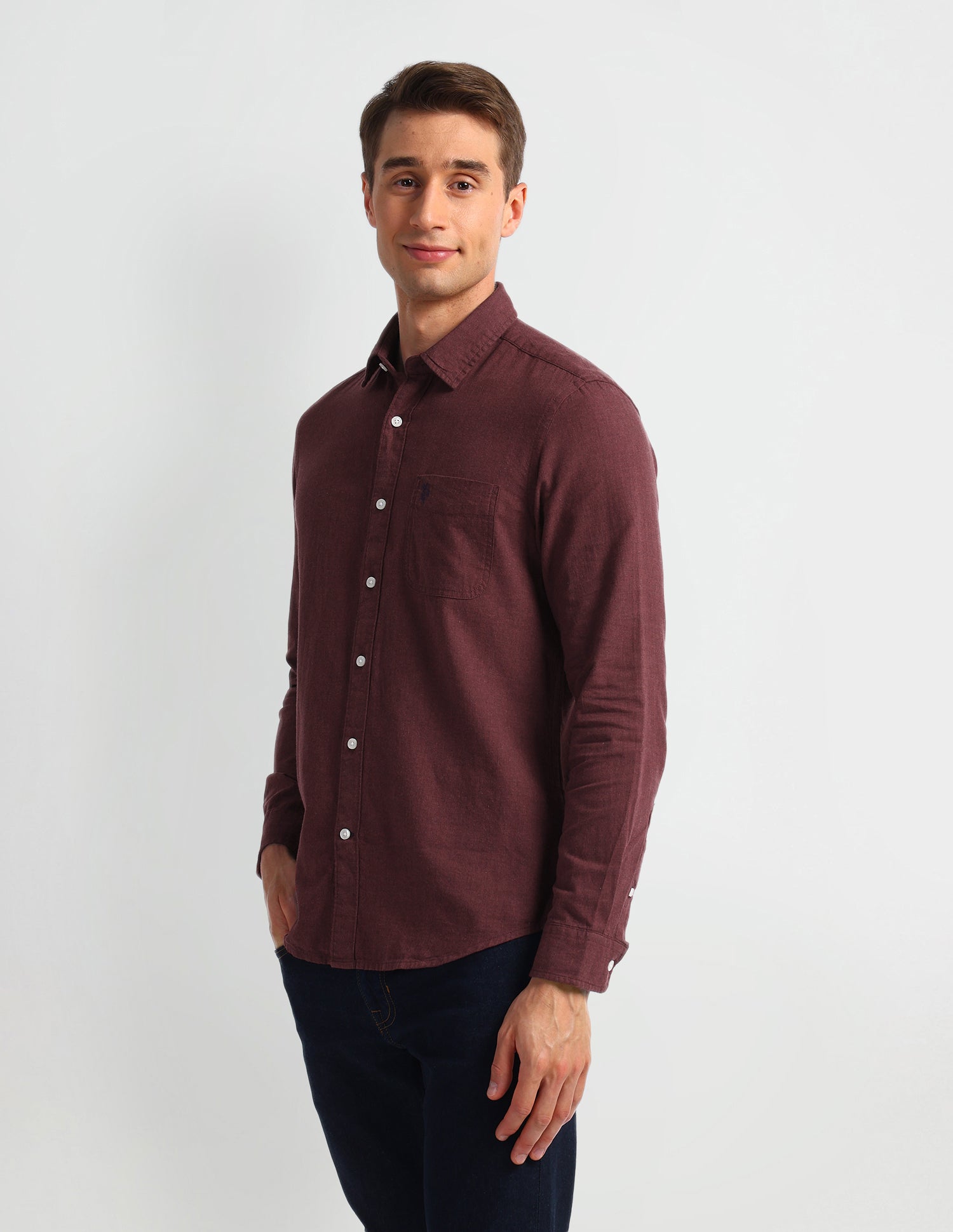 Solid Slim Fit Shirt Maroon - U.S. Polo Assn. India | Large