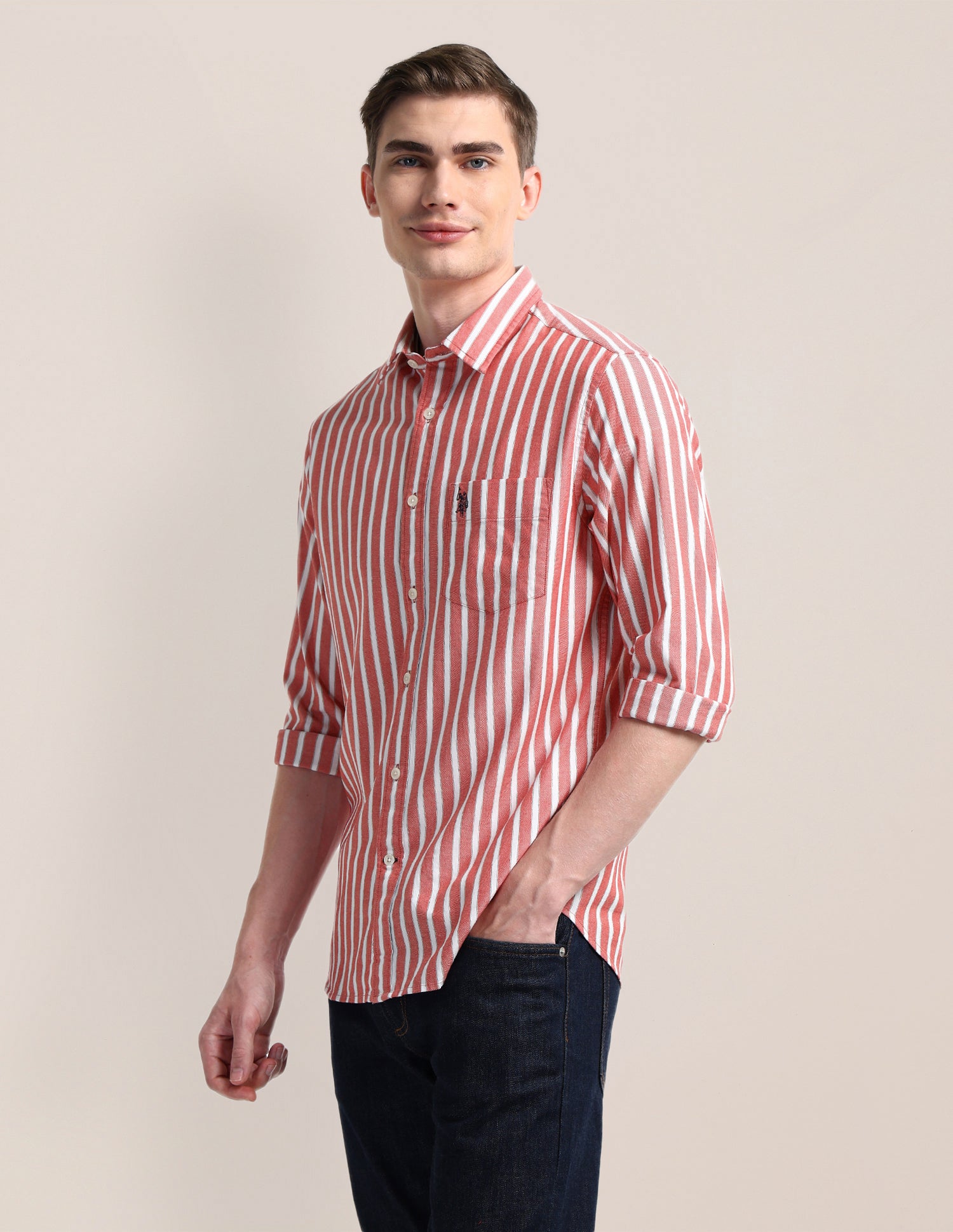 Vertical Striped Regular Fit Shirt Red - U.S. Polo Assn. India | Large