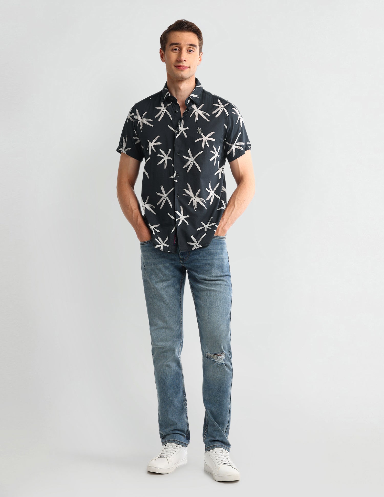 Abstract Slim Fit Shirt Black - U.S. Polo Assn. India | Large