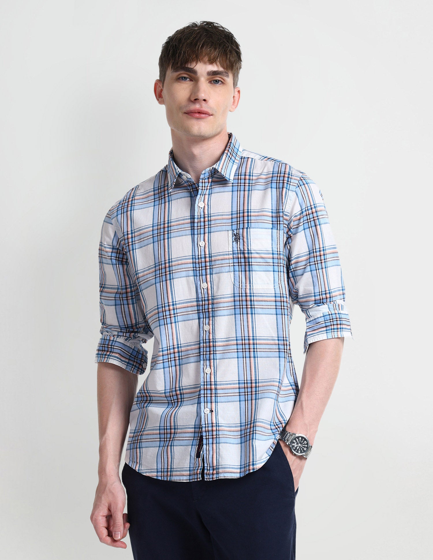 Dupplin Checked Slim Fit Shirt Blue - U.S. Polo Assn. India | Large