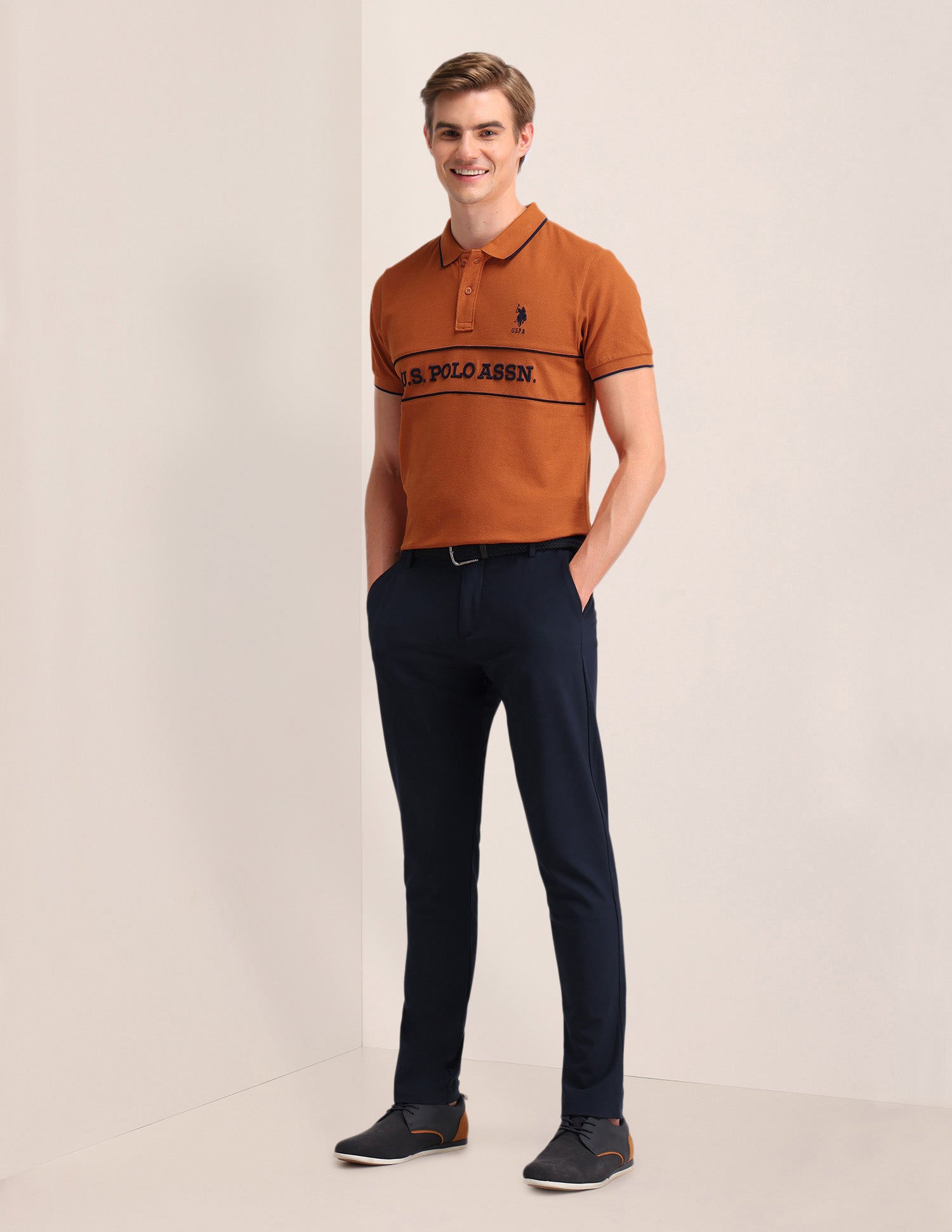 Typographic Printed Cotton Polo Shirt Rust - U.S. POLO ASSN. | Large