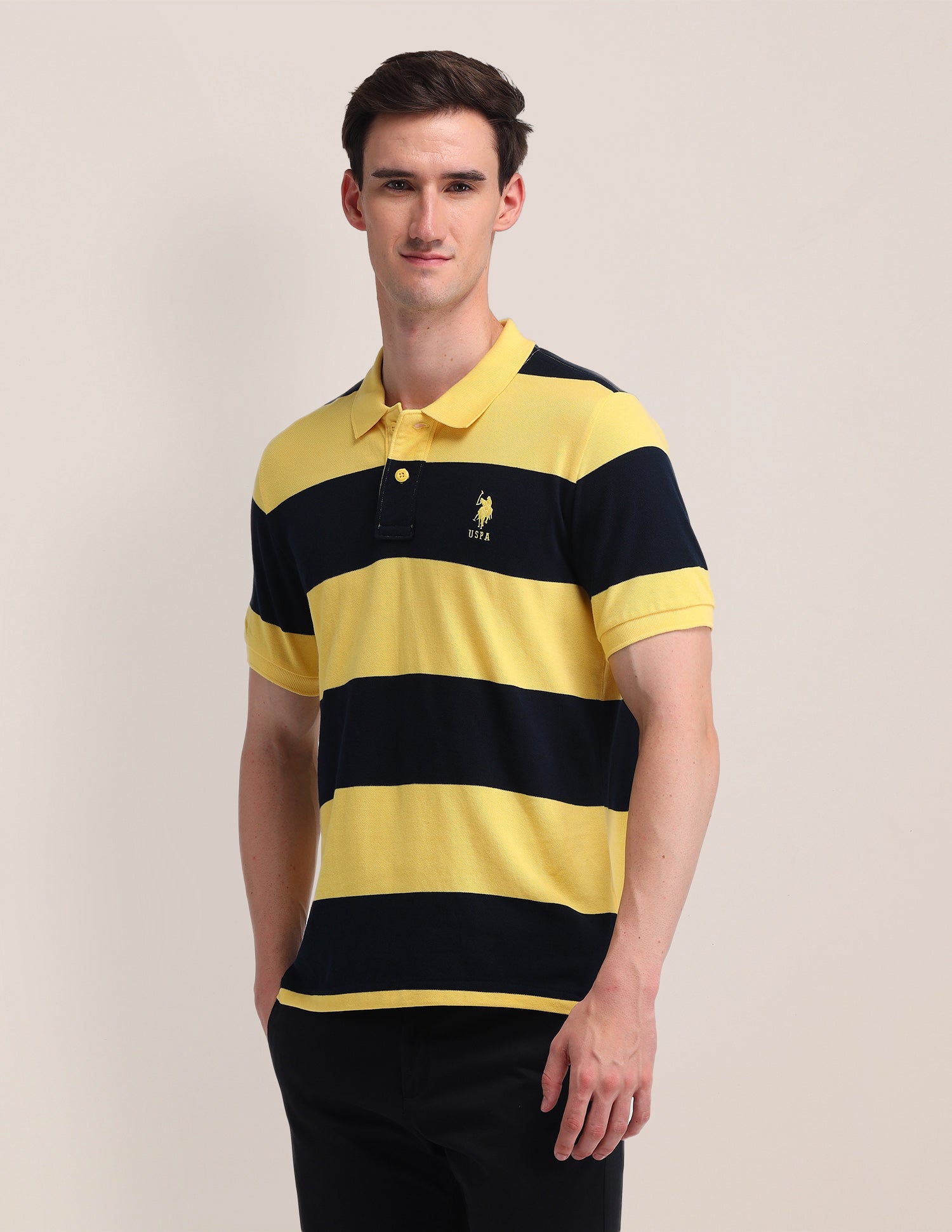 Horizontal Striped Slim Fit Polo Shirt Yellow - U.S. Polo Assn. India | Large