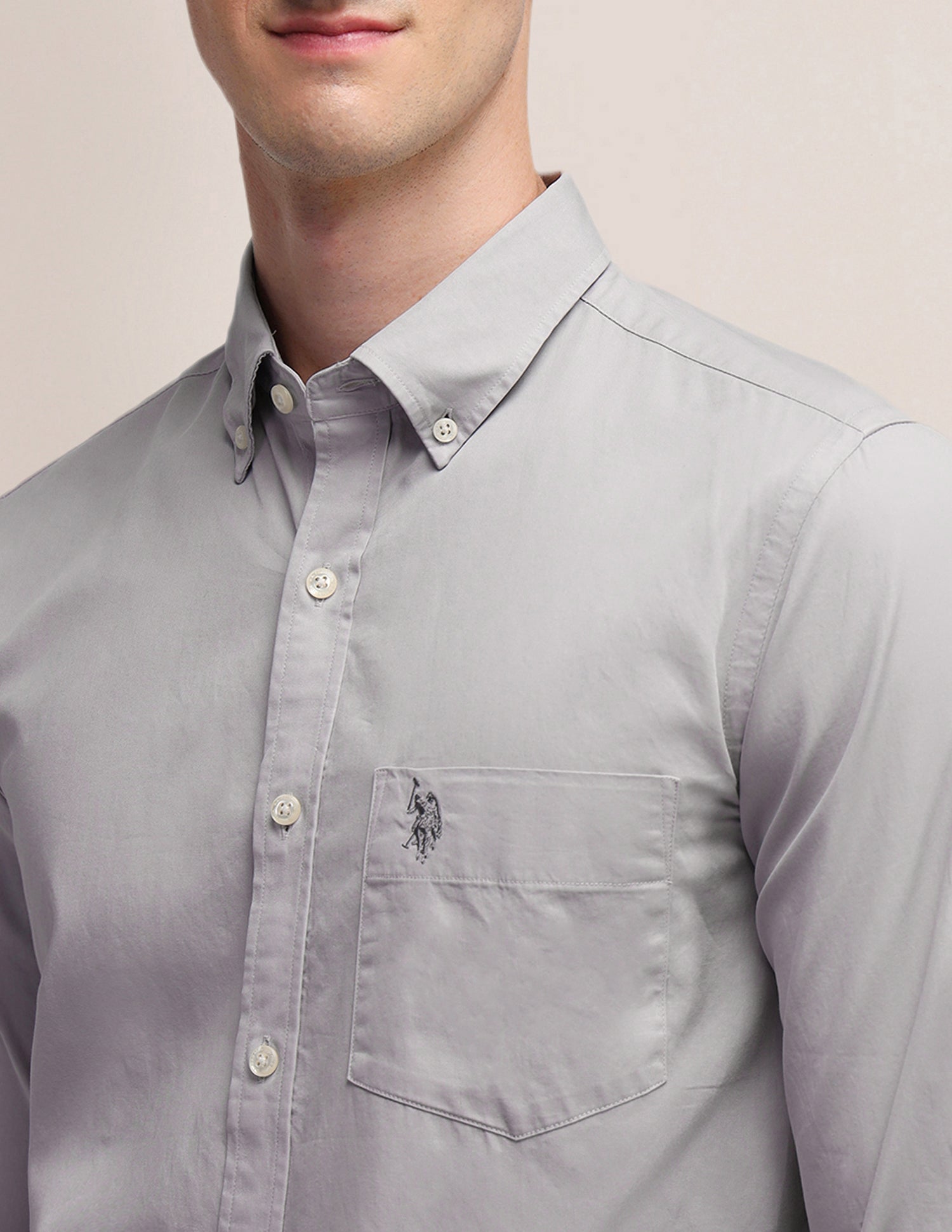 Tailored Fit Cotton Shirt Light Grey - U.S. POLO ASSN. | Large