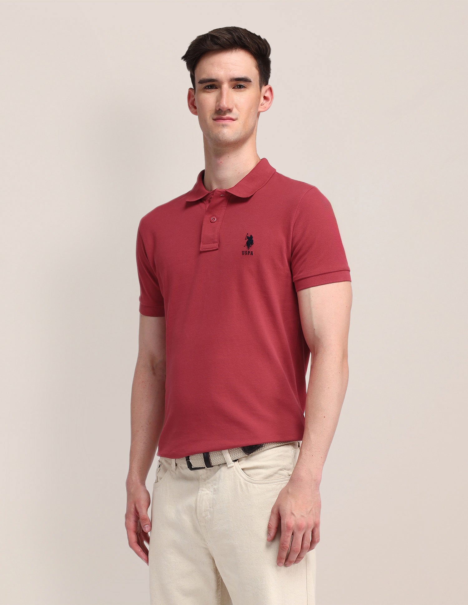 Solid Slim Fit Polo Shirt Red - U.S. Polo Assn. India | Large