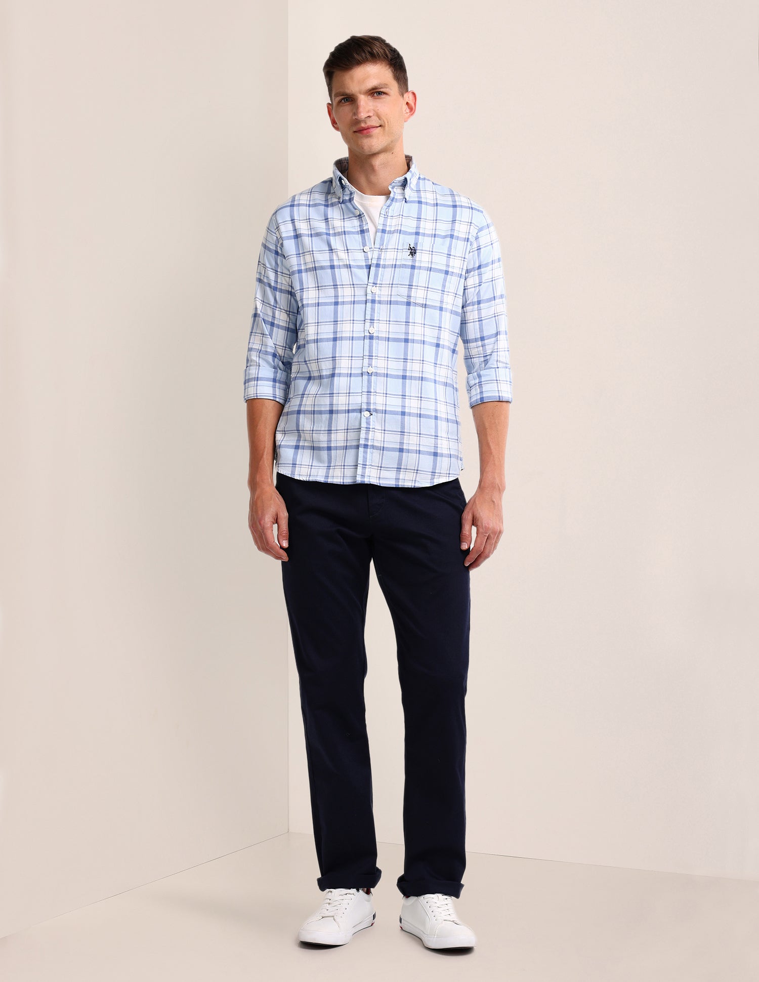 Plaid Checked Regular Fit Shirt Light-Blue - U.S. Polo Assn. India | Large