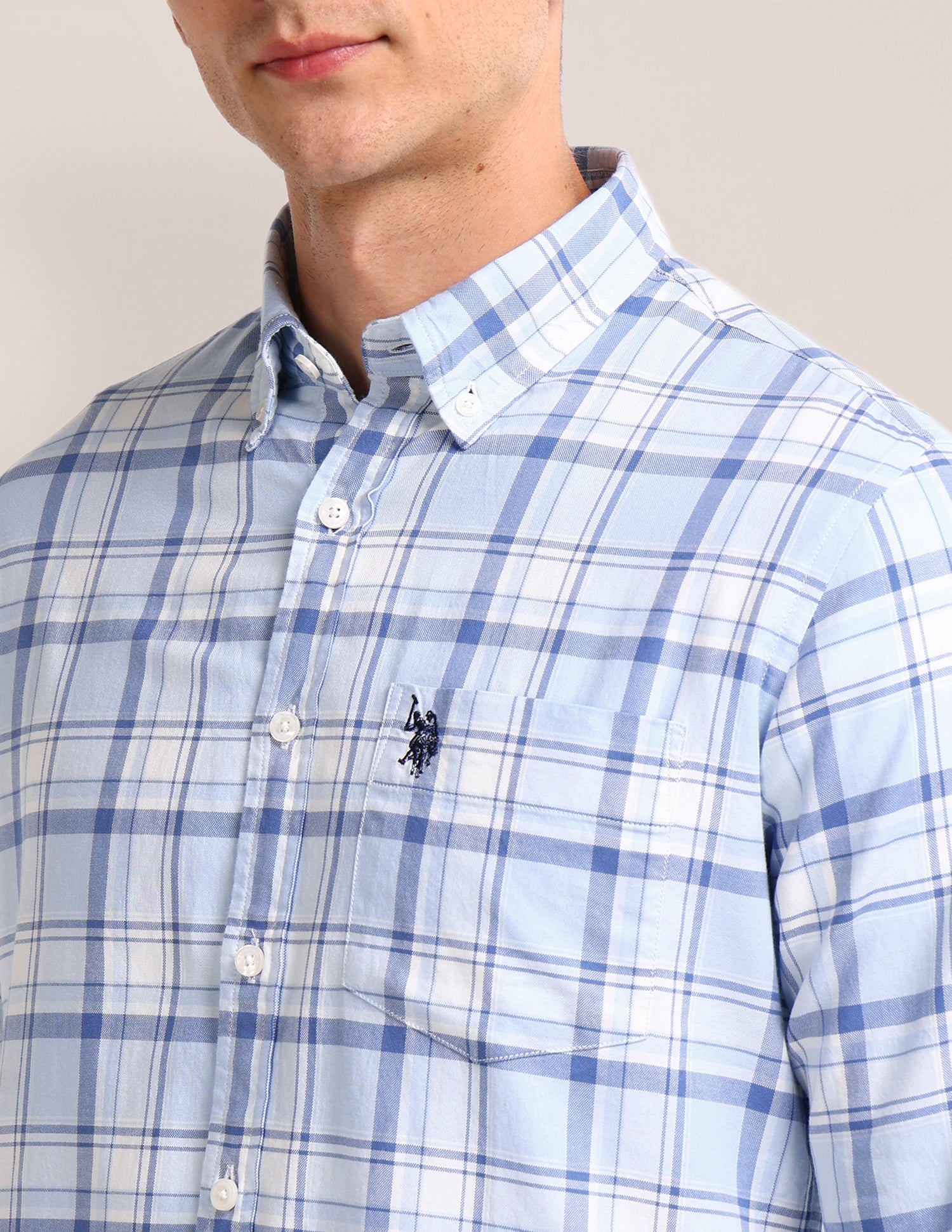 Plaid Checked Regular Fit Shirt Light-Blue - U.S. Polo Assn. India | Large