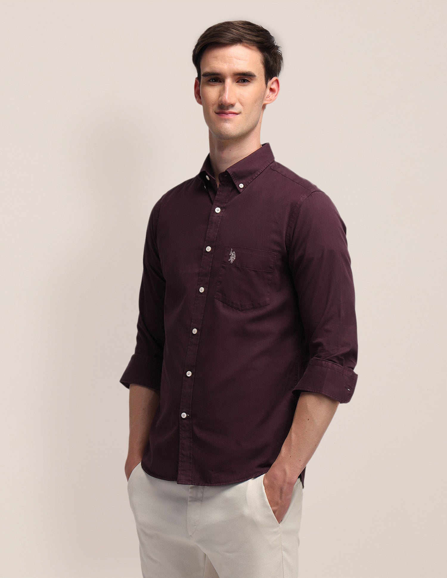 Tailored Fit Cotton Shirt Maroon - U.S. POLO ASSN. | Large
