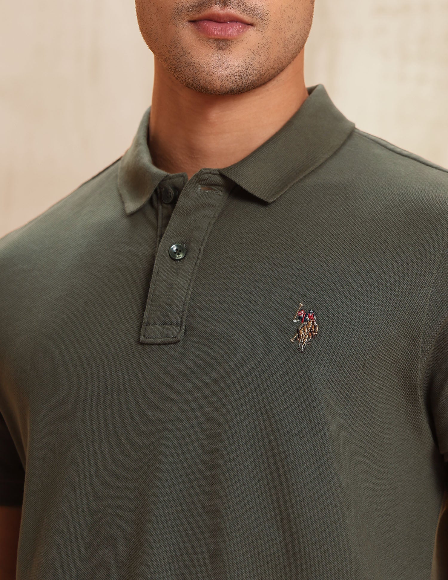 Pure Cotton Muscle Fit Polo Shirt Olive - U.S. POLO ASSN. | Large