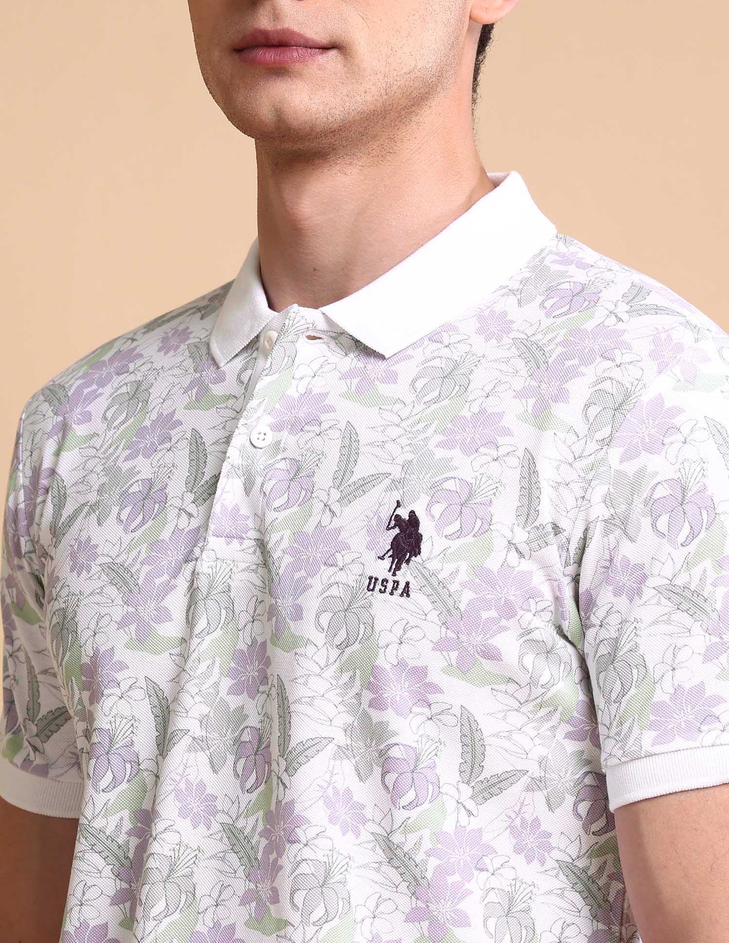 Floral Printed Slim Fit Polo Shirt White - U.S. POLO ASSN. | Large