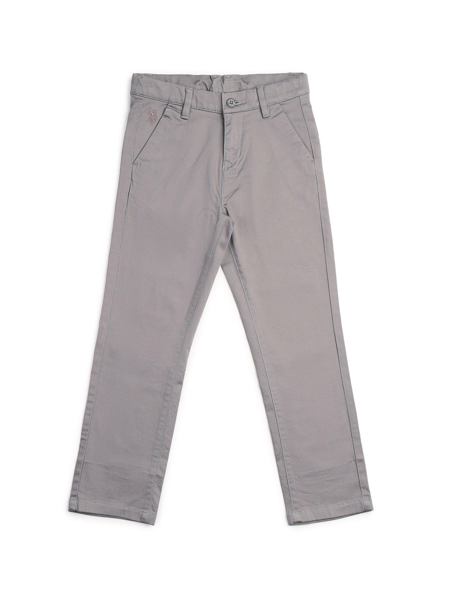 Boys Slim Fit Solid Trousers Grey - U.S. POLO ASSN. | Large