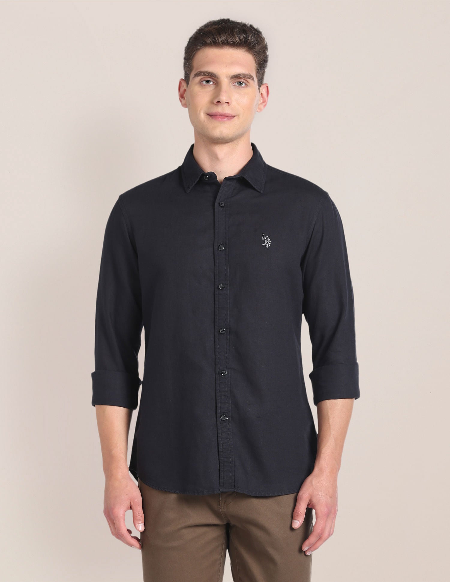 Linen Tailored Fit Shirt Black - U.S. POLO ASSN. | Large