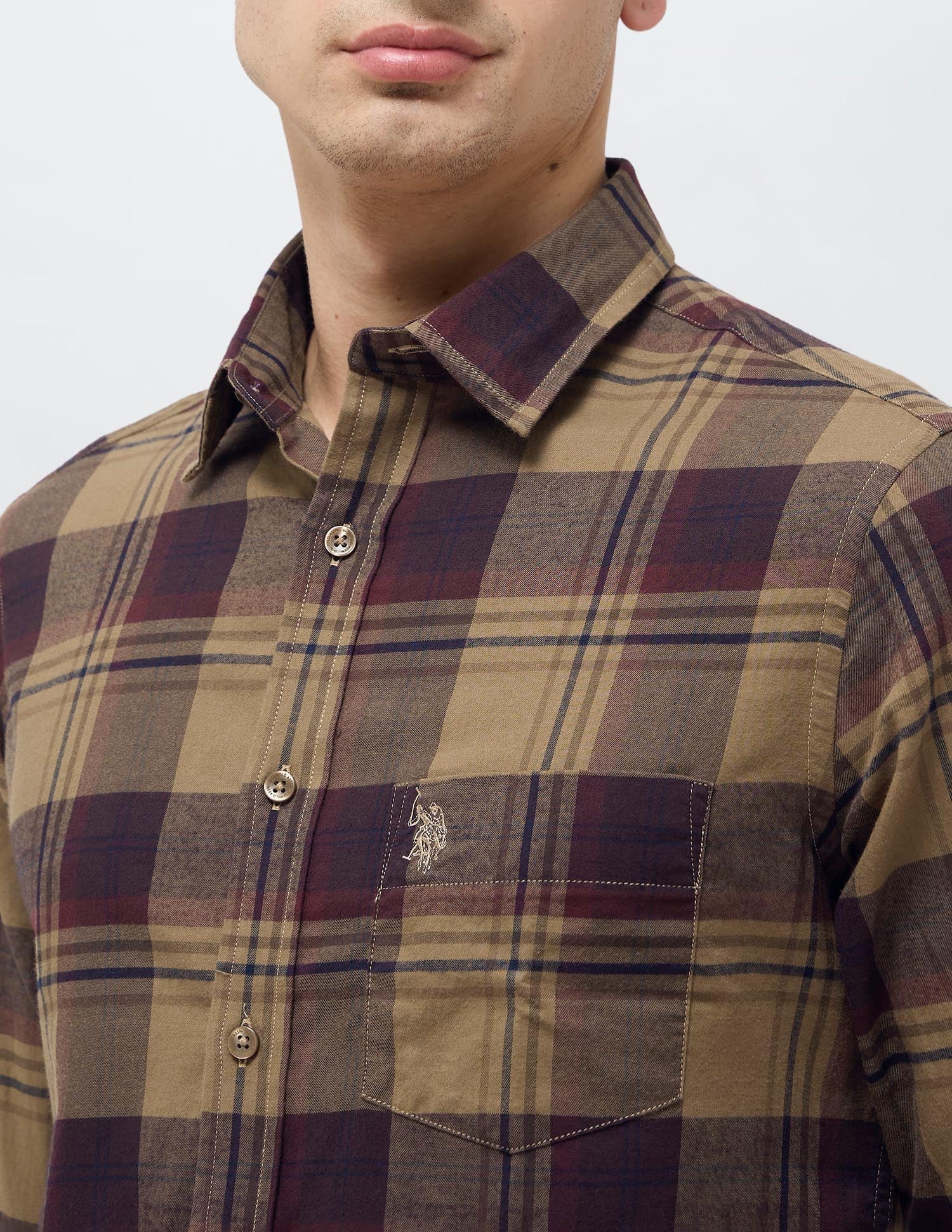 Twill Tailored Fit Shirt Brown - U.S. POLO ASSN. | Large