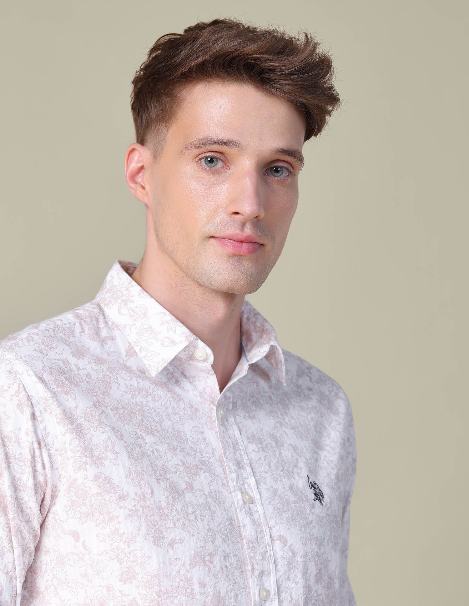 Floral Printed Tailored Fit Shirt Light Pink - U.S. POLO ASSN. | Large