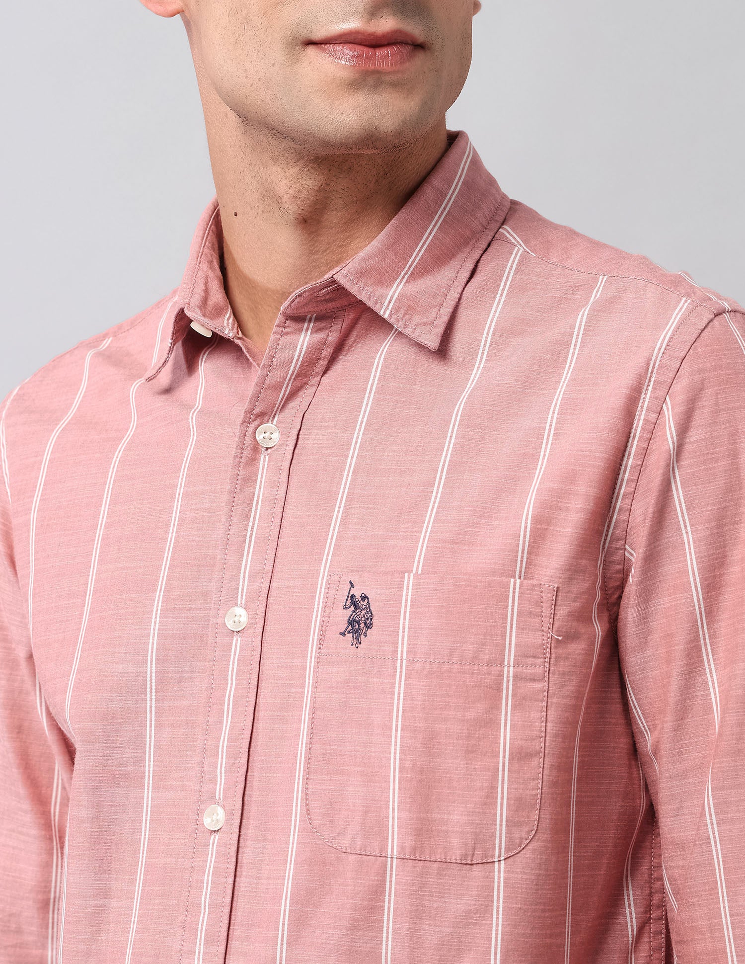 Pure Cotton Vertical Striped Shirt Peach - U.S. Polo Assn. India | Large