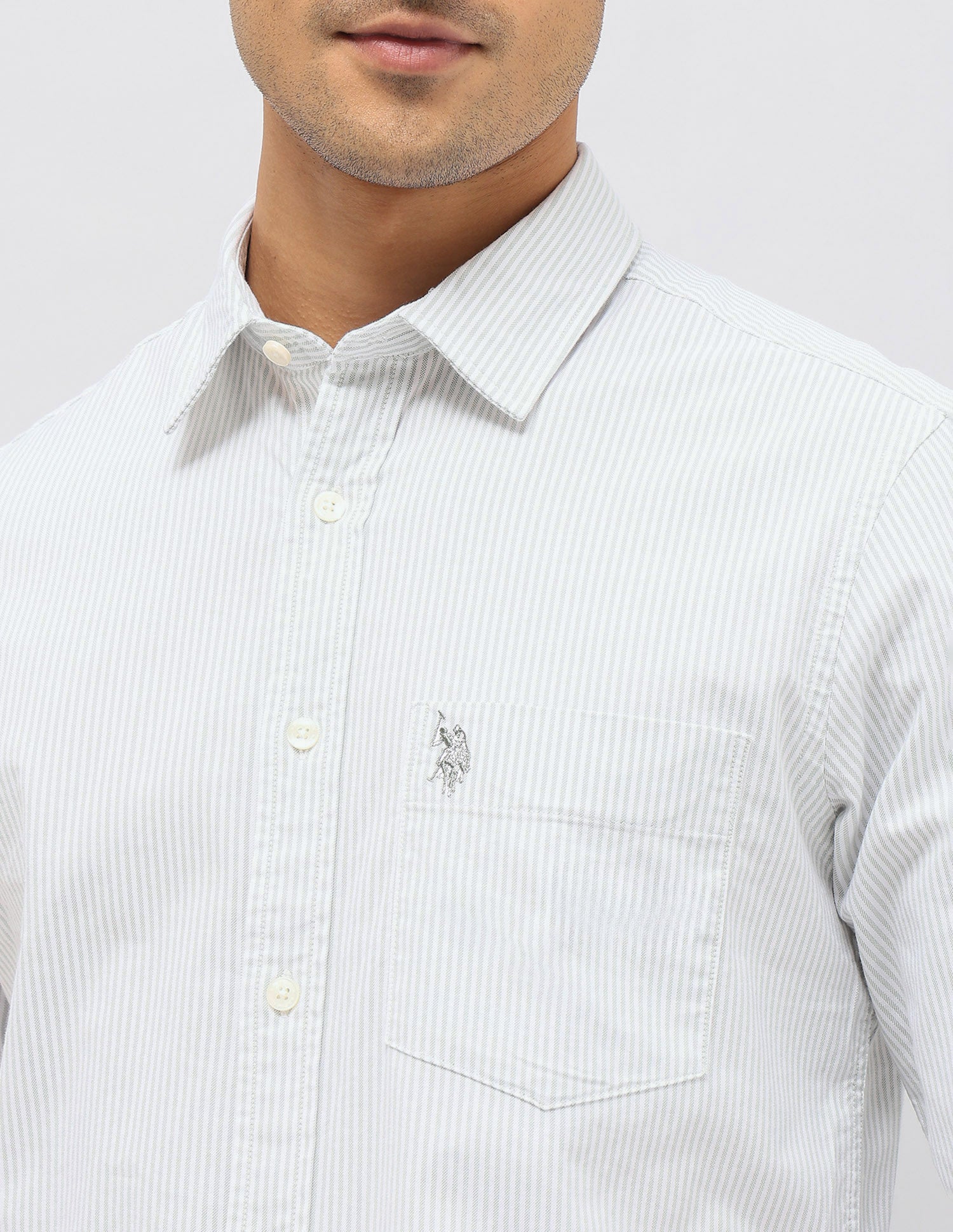 Vertical Striped Oxford Shirt Light Green - U.S. POLO ASSN. | Large