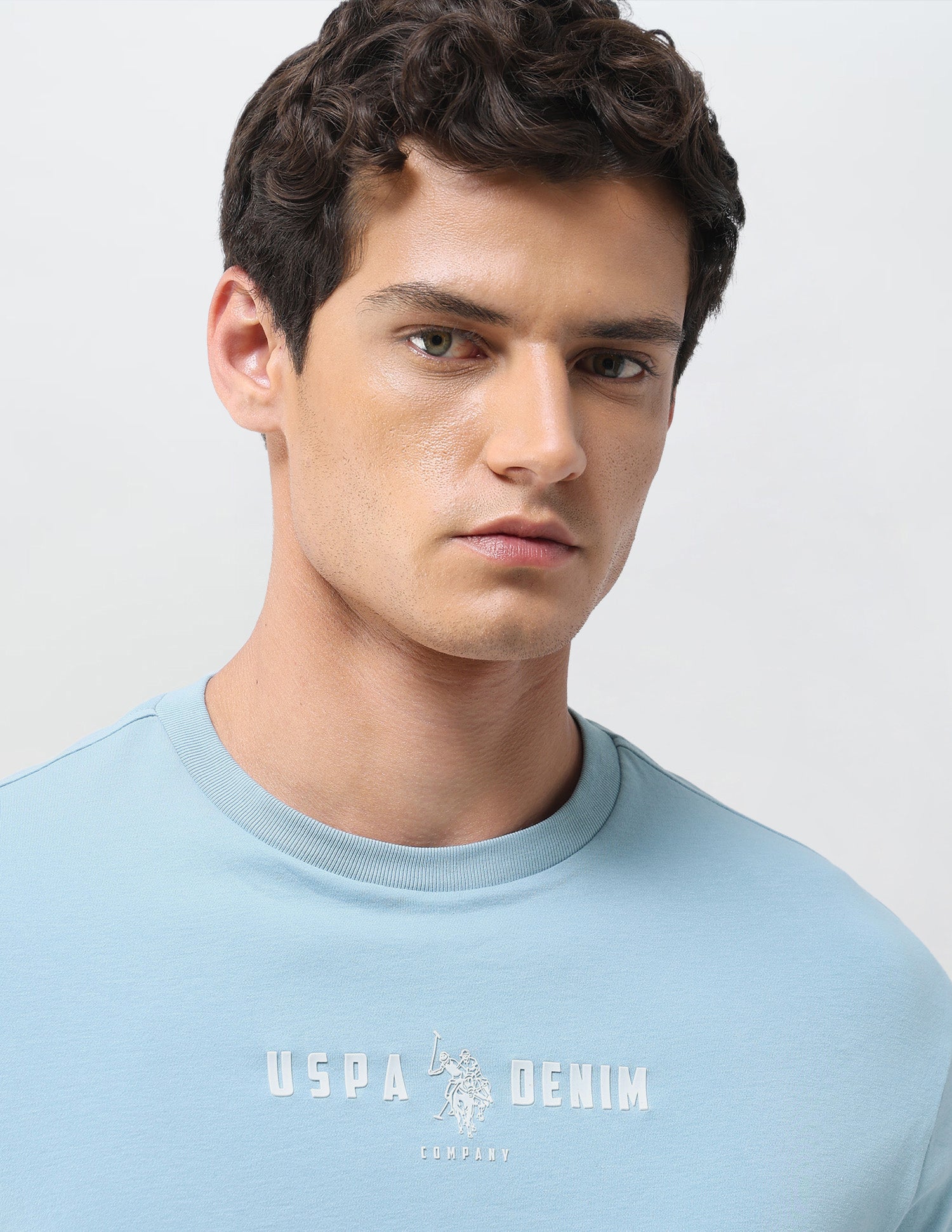 Solid Slim Fit T-Shirt Light Blue - U.S. Polo Assn. India | Large