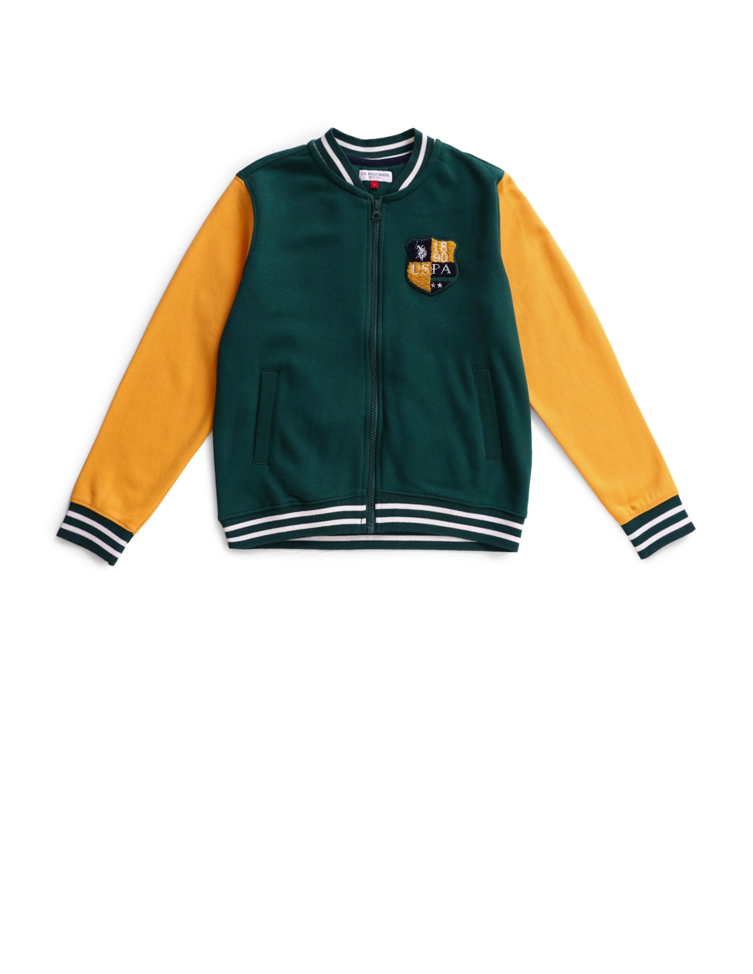 Boys Green Stand Neck Colour Block Sweatshirt Dark Green - U.S. POLO ASSN. | Large