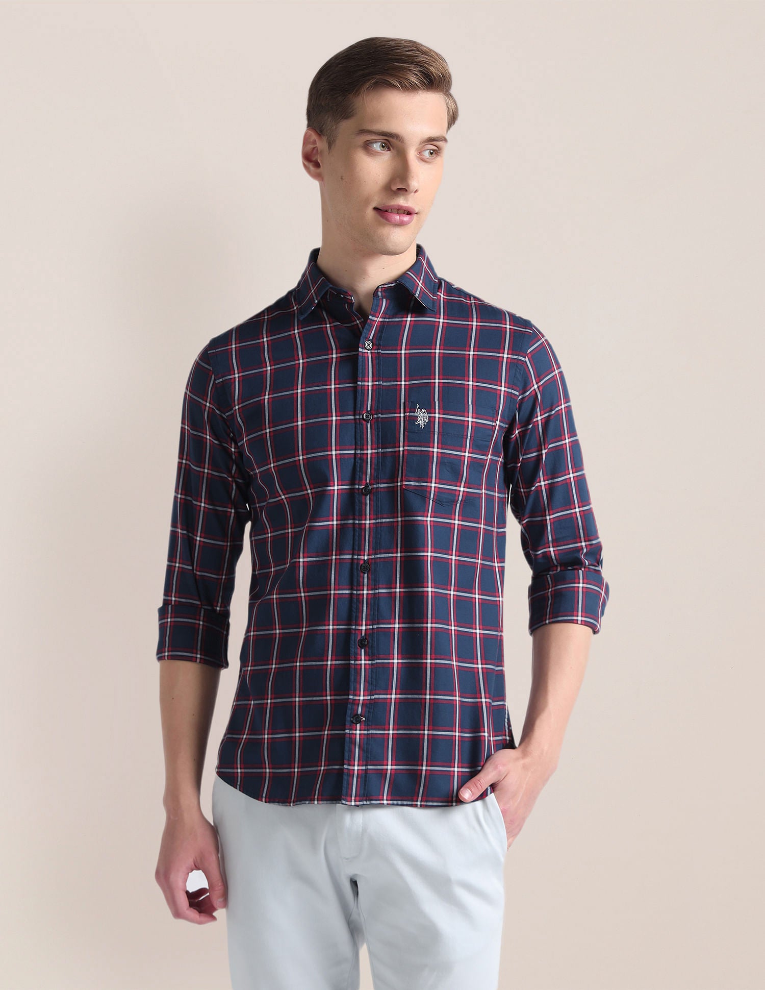 Tartan Check Cotton Twill Shirt Navy - U.S. Polo Assn. India | Large