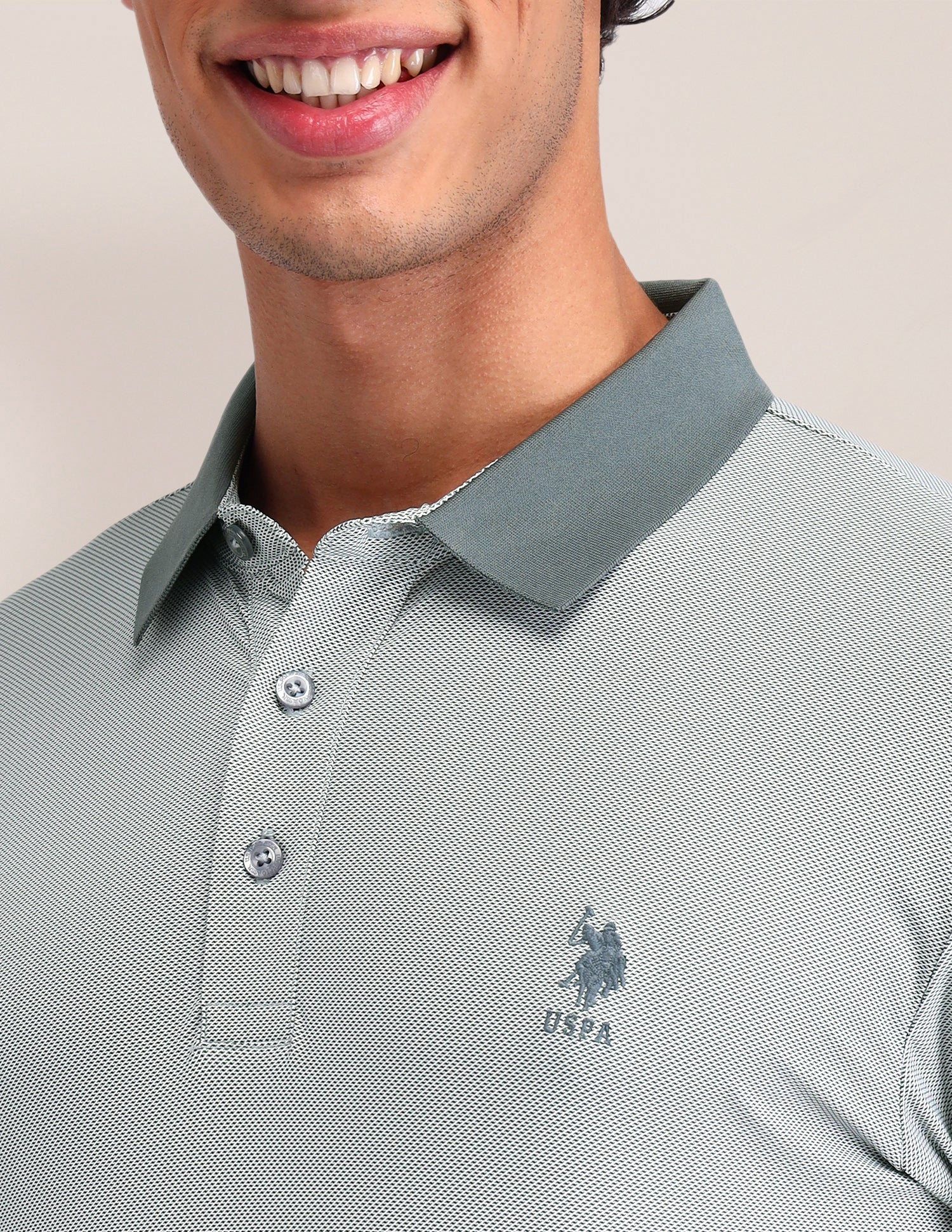 Geometric Printed Slim Fit Polo Shirt Light Olive - U.S. Polo Assn. India | Large