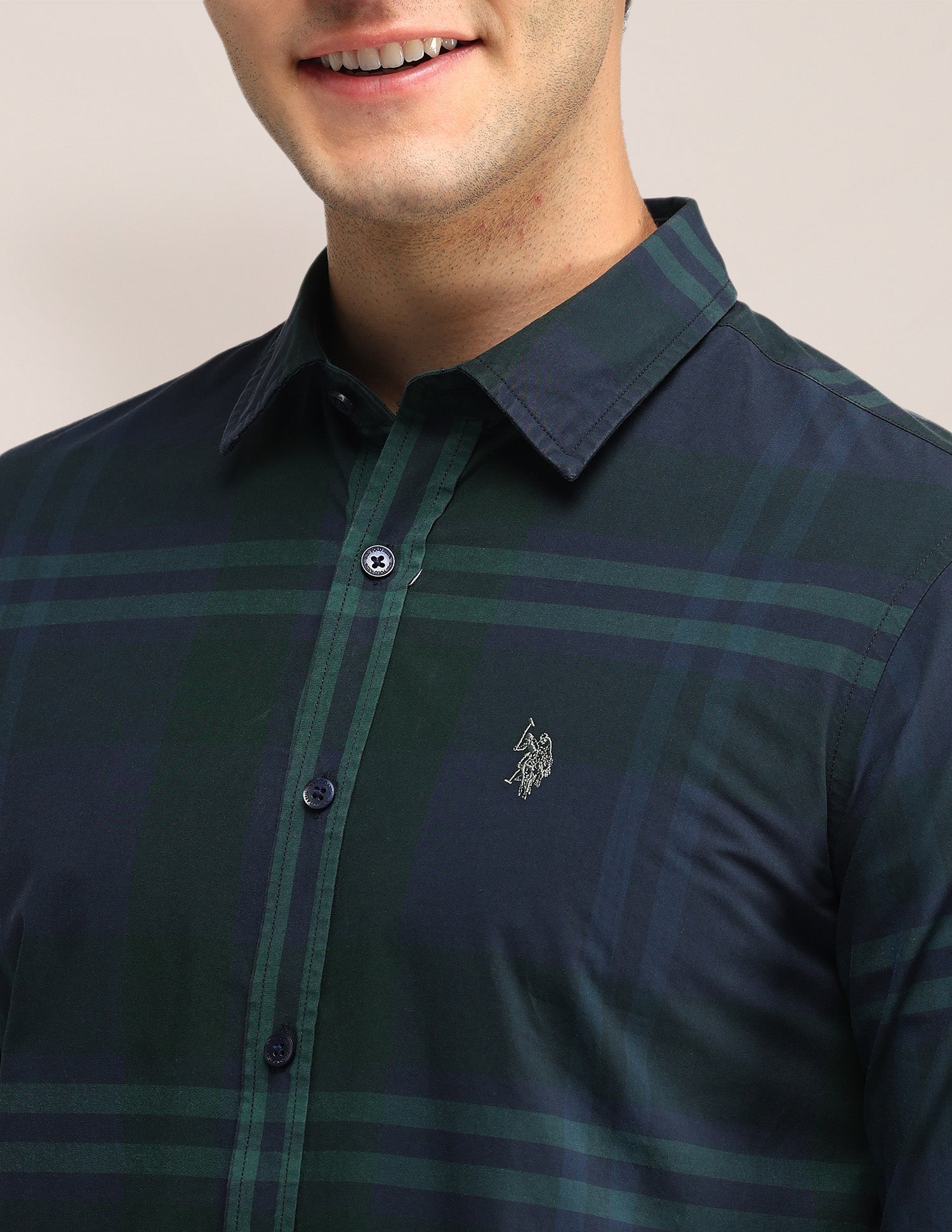 Grid Tattersall Checked Tailored Fit Shirt Dark Green - U.S. Polo Assn. India | Large