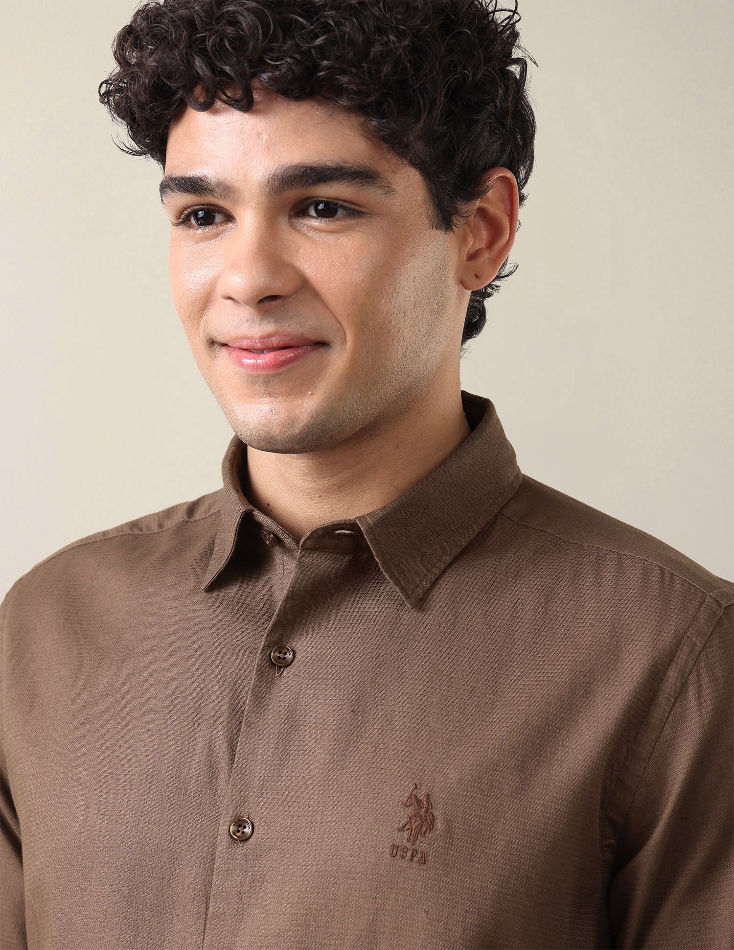 Dobby Textured Shirt Light Brown - U.S. Polo Assn. India | Large