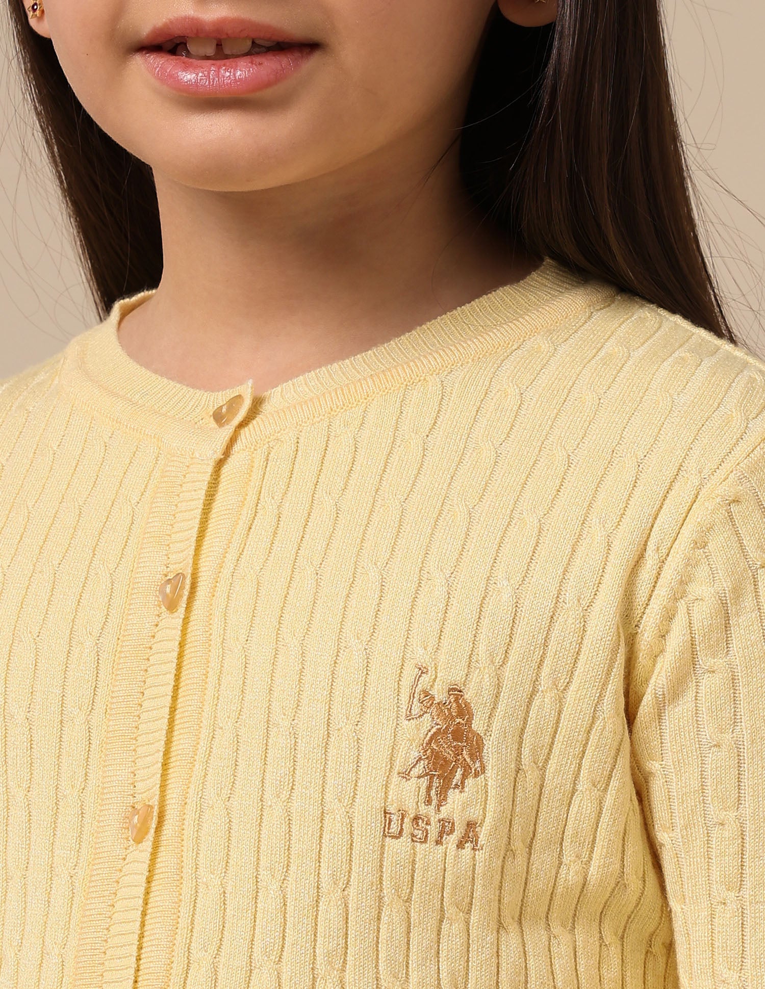 Girls Textured Regular Fit Sweater Light Yellow - U.S. POLO ASSN. | Large