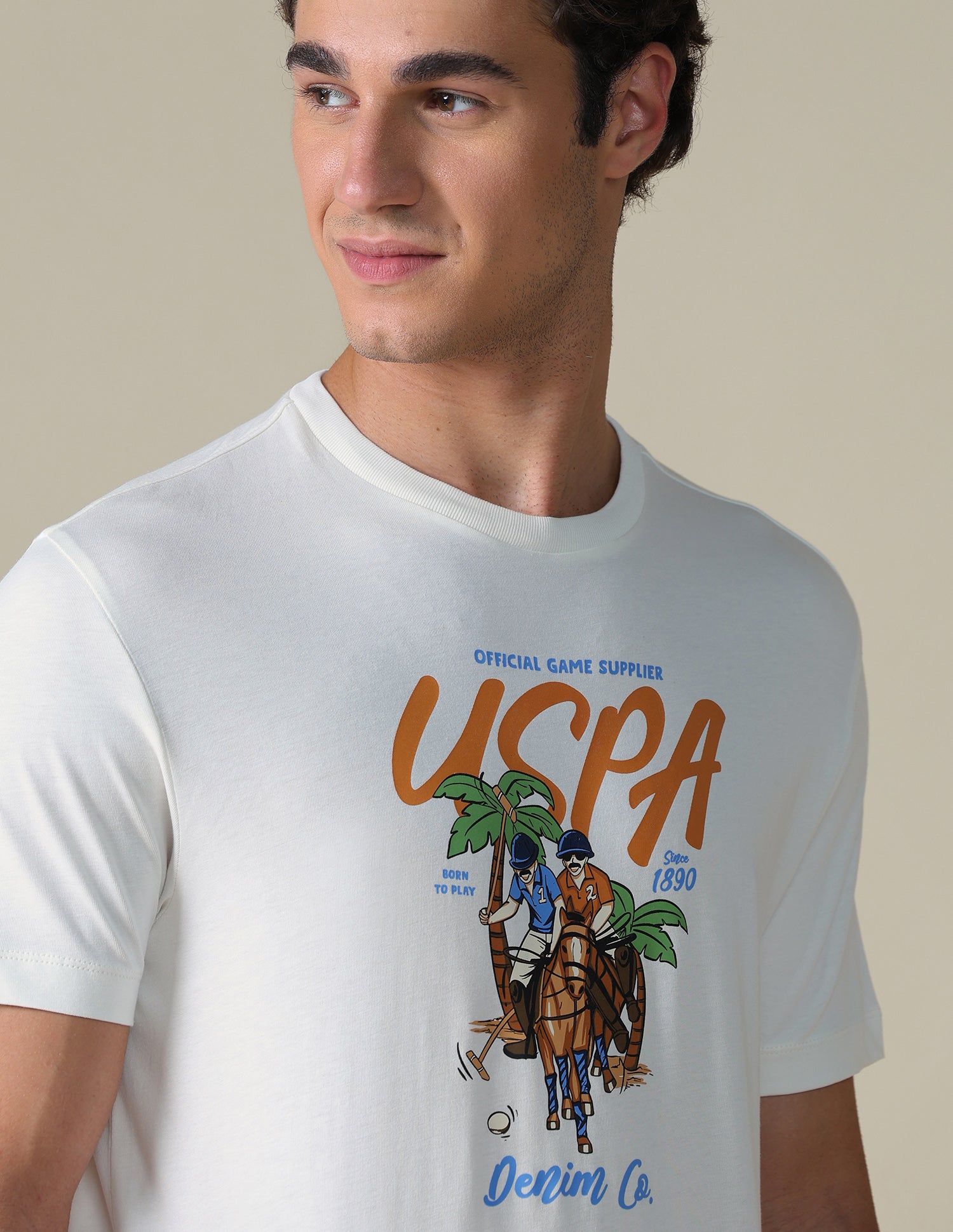 Slim Fit Graphic Brand Printed T-Shirt Ivory - U.S. Polo Assn. India | Large