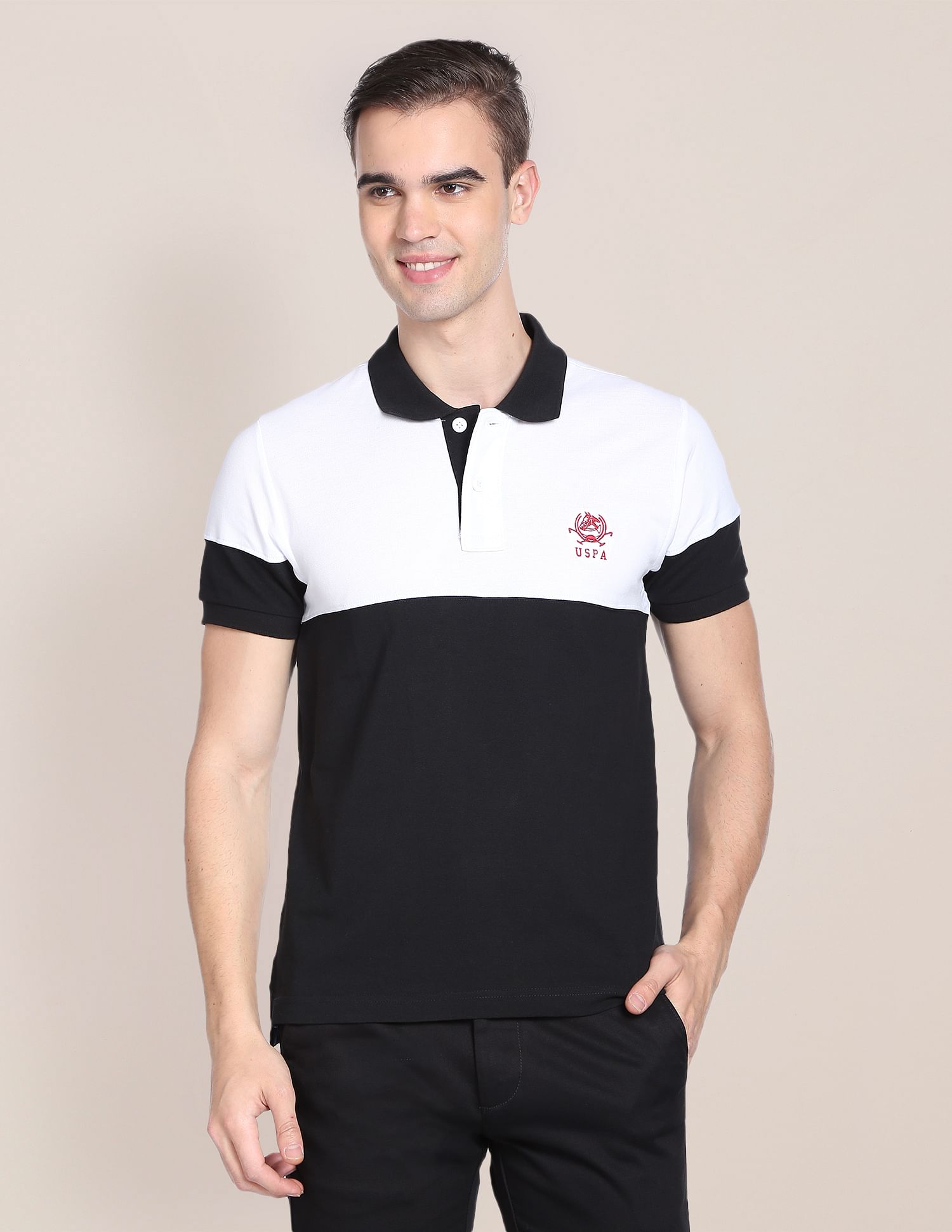 Colour Block Cotton Polo Shirt Black - U.S. POLO ASSN. | Large