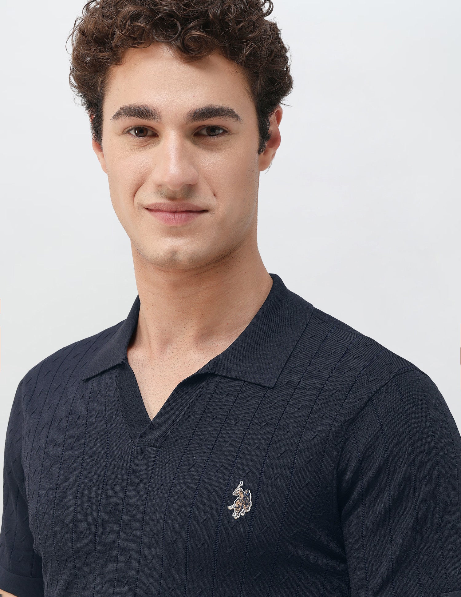 Self Design Vertical Striped Slim Fit Polo Shirt Navy - U.S. Polo Assn. India | Large