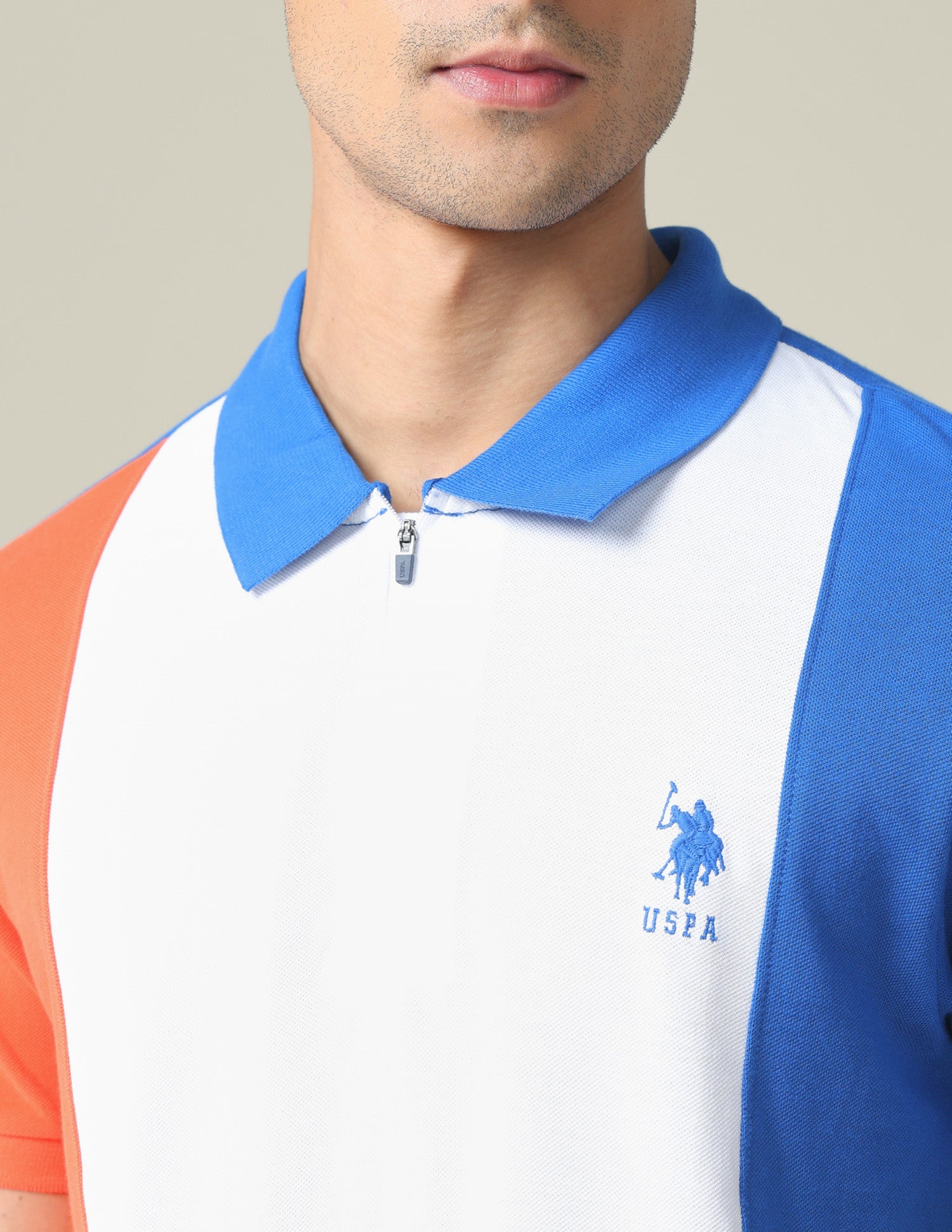 Colour Block Cotton Polo Shirt Blue and White - U.S. POLO ASSN. | Large