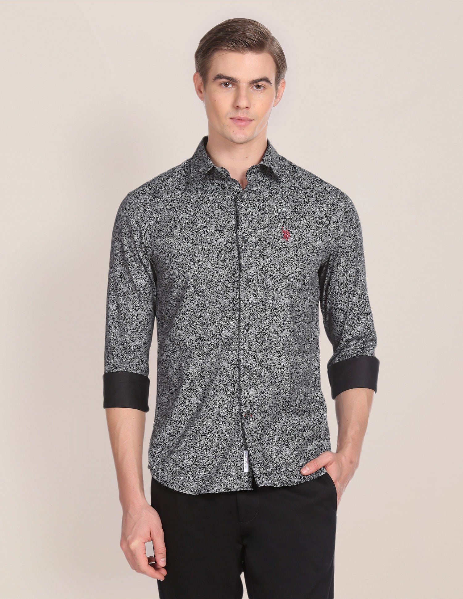 Paisley Print Cotton Casual Shirt Black - U.S. Polo Assn. India | Large