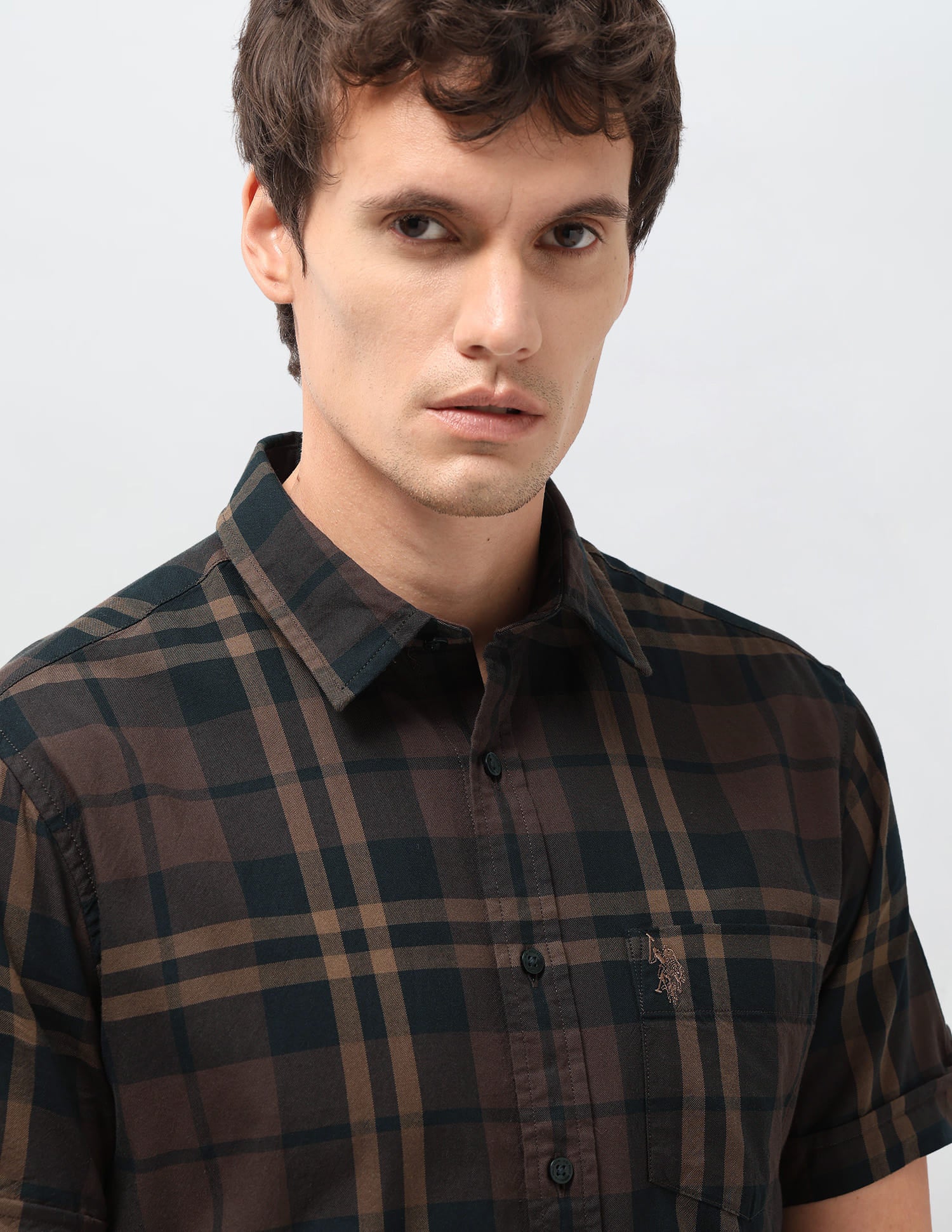 Plaid Checked Tailored Fit Shirt Brown - U.S. Polo Assn. India | Large