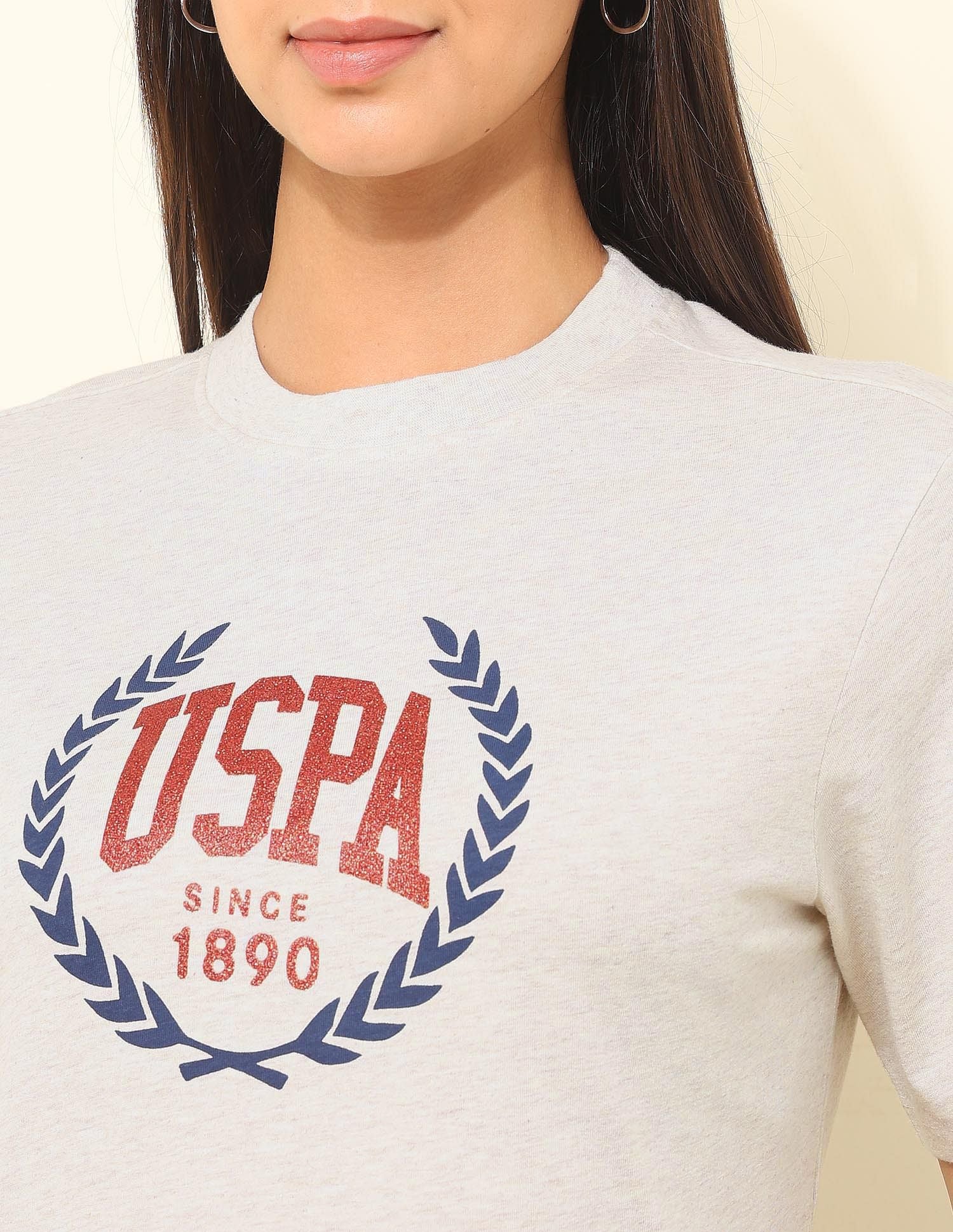 Boxy Fit Brand Printed T-Shirt Beige - U.S. POLO ASSN. | Large