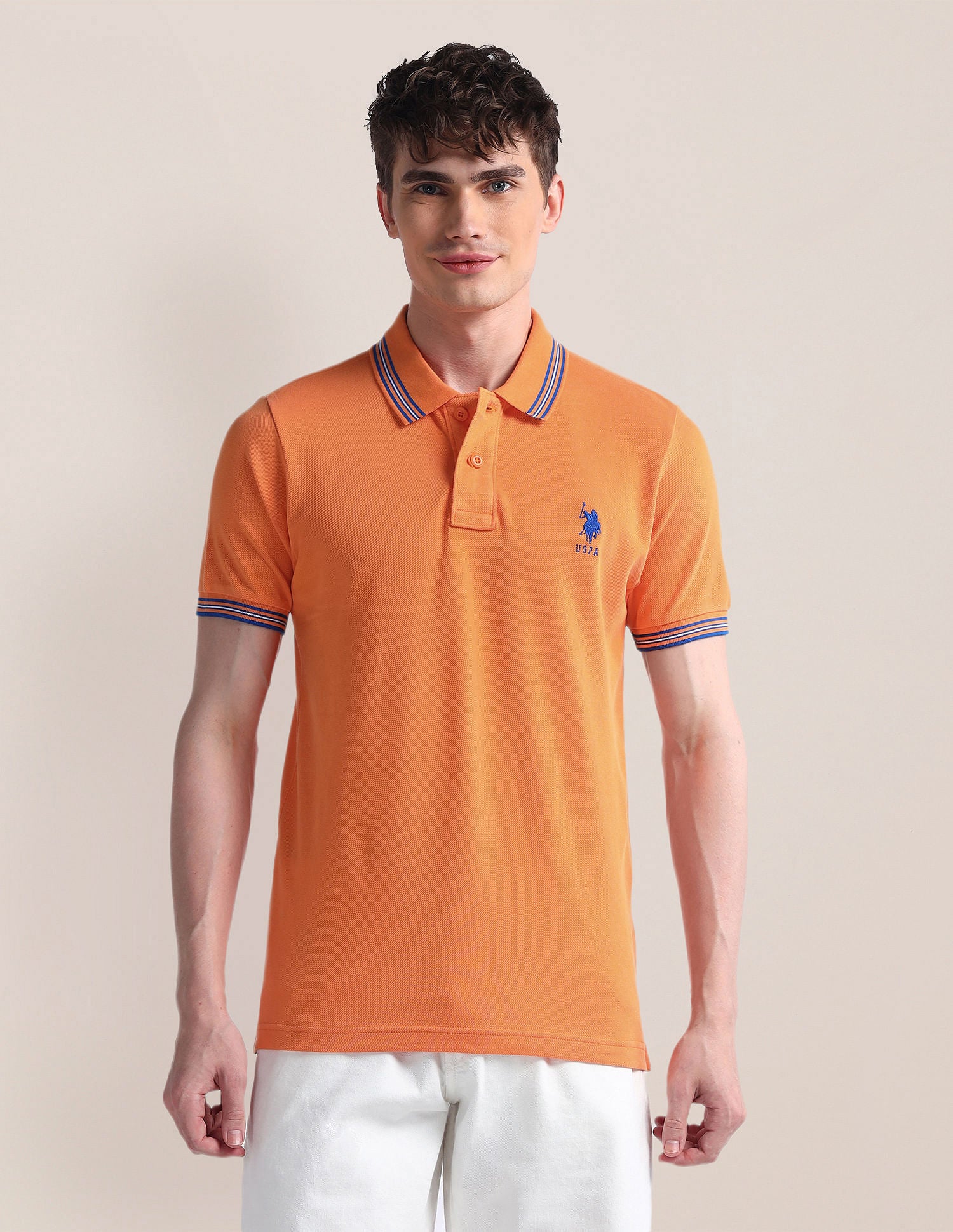 Slim Fit Pure Cotton Polo Shirt Orange - U.S. POLO ASSN. | Large
