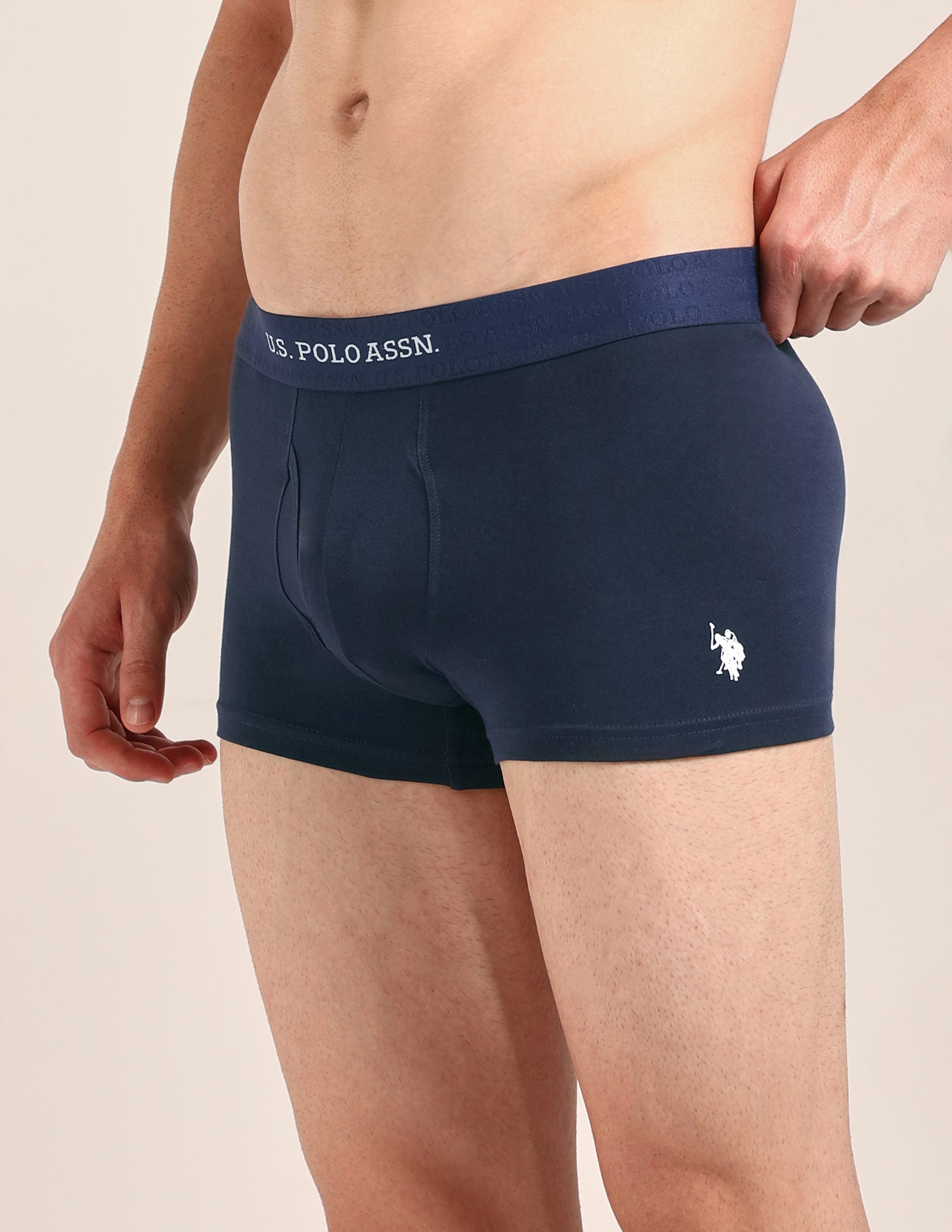Cotton Stretch Antimicrobial OET21 Trunk - Pack Of 2 Oatmeal/Navy - U.S. Polo Assn. India | Large
