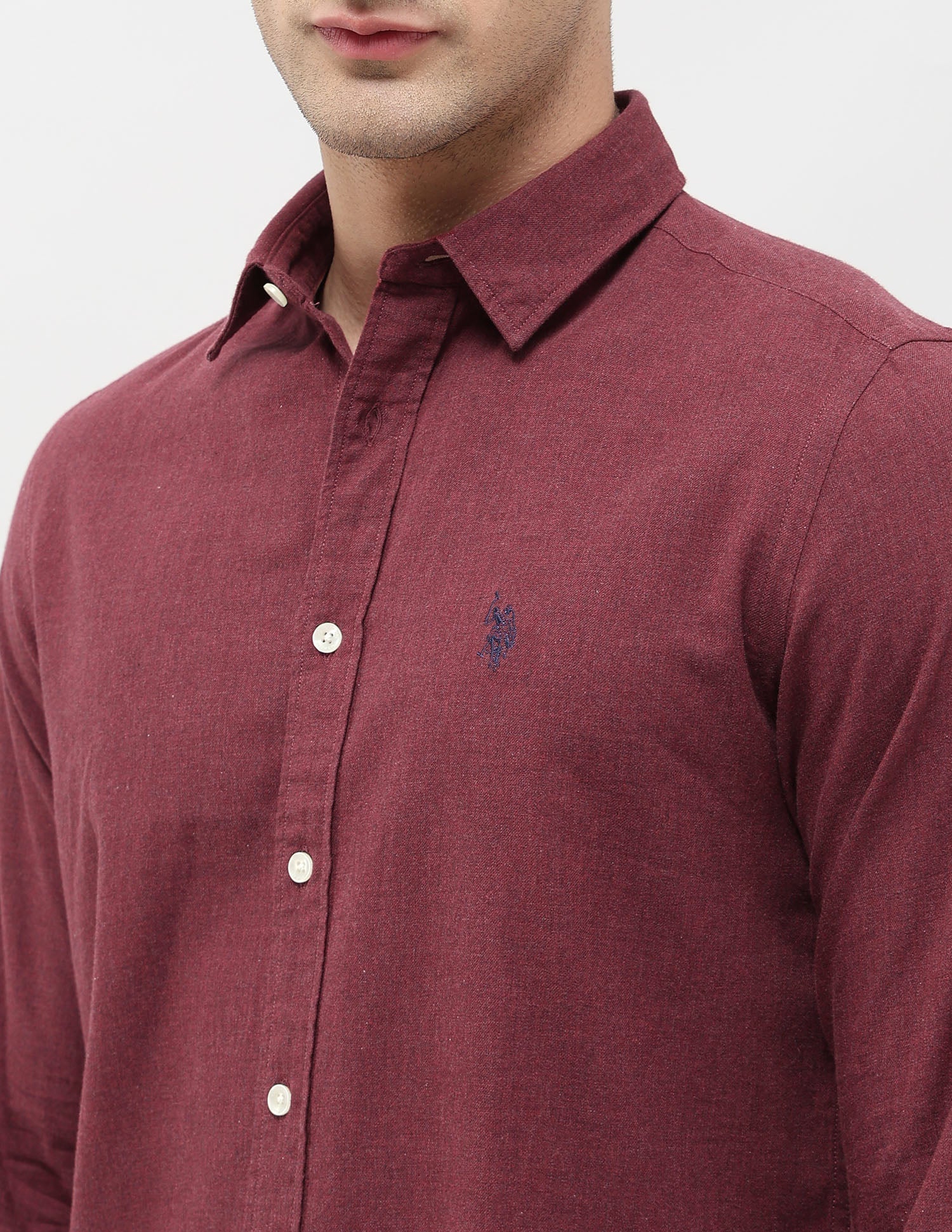 Twill Solid Regular Fit Shirt Maroon - U.S. POLO ASSN. | Large