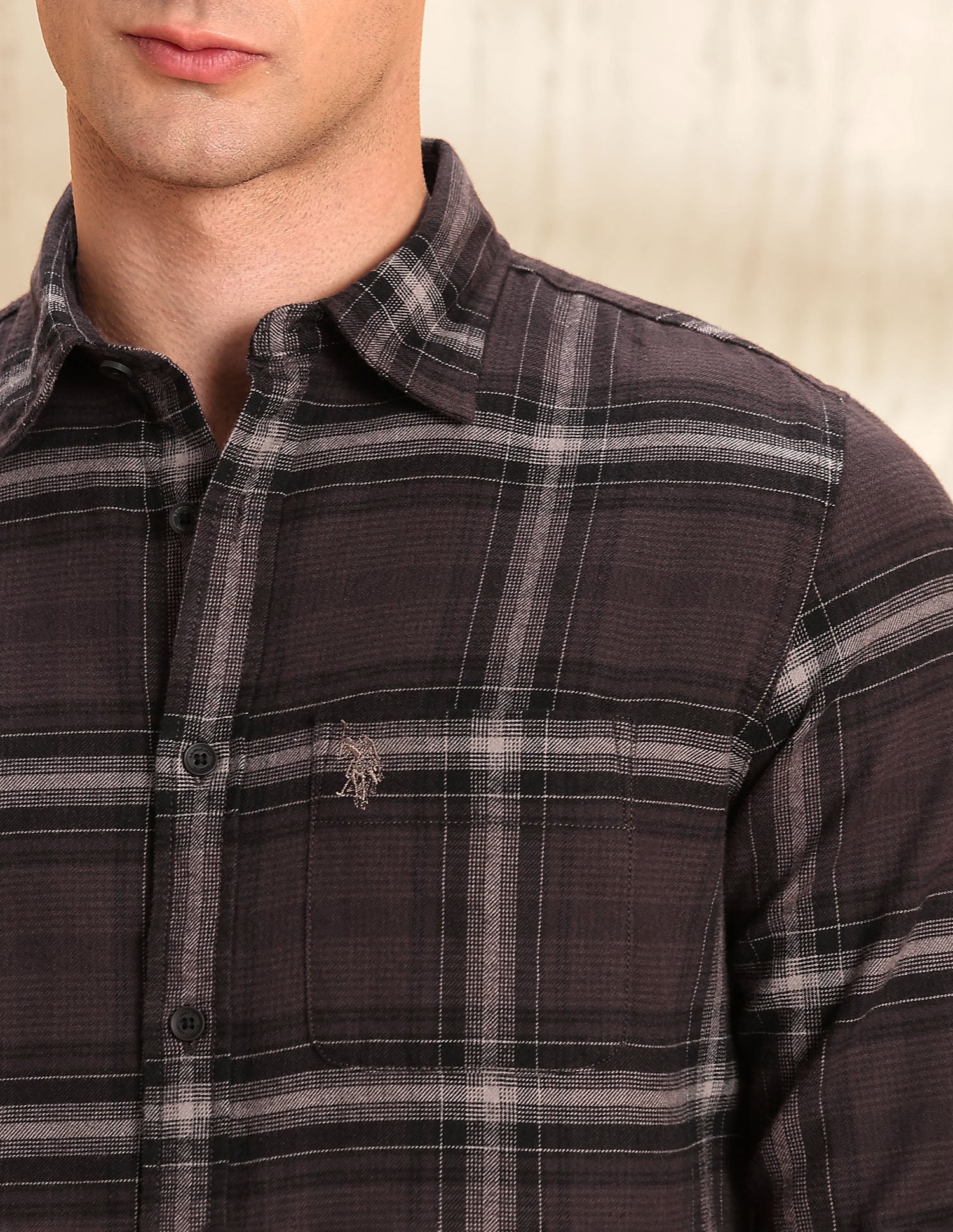 Tartan Checked Legend Of Horseshoe Shirt Dark Brown - U.S. POLO ASSN. | Large