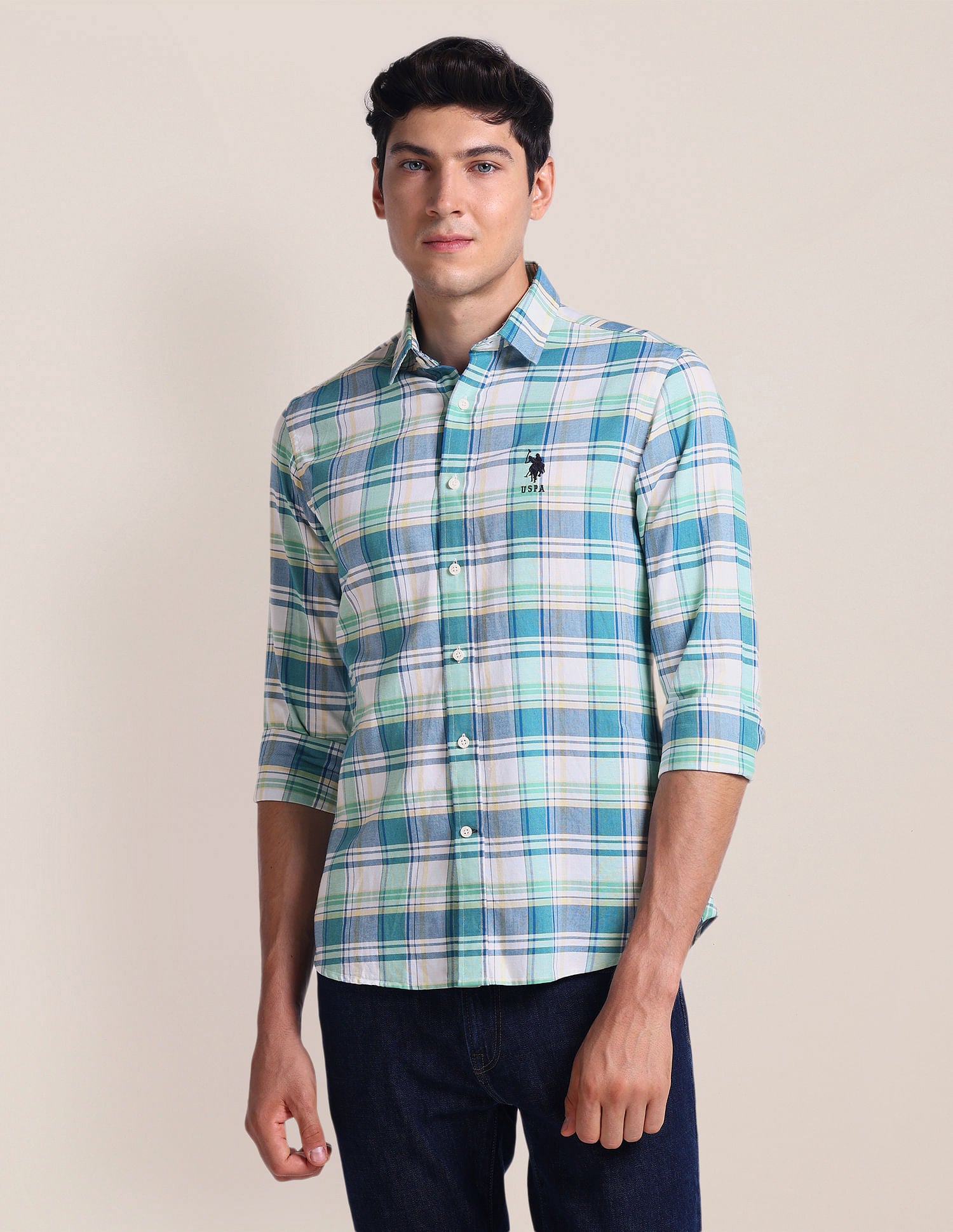 Tartan Check Tailored Fit Shirt Green - U.S. POLO ASSN. | Large