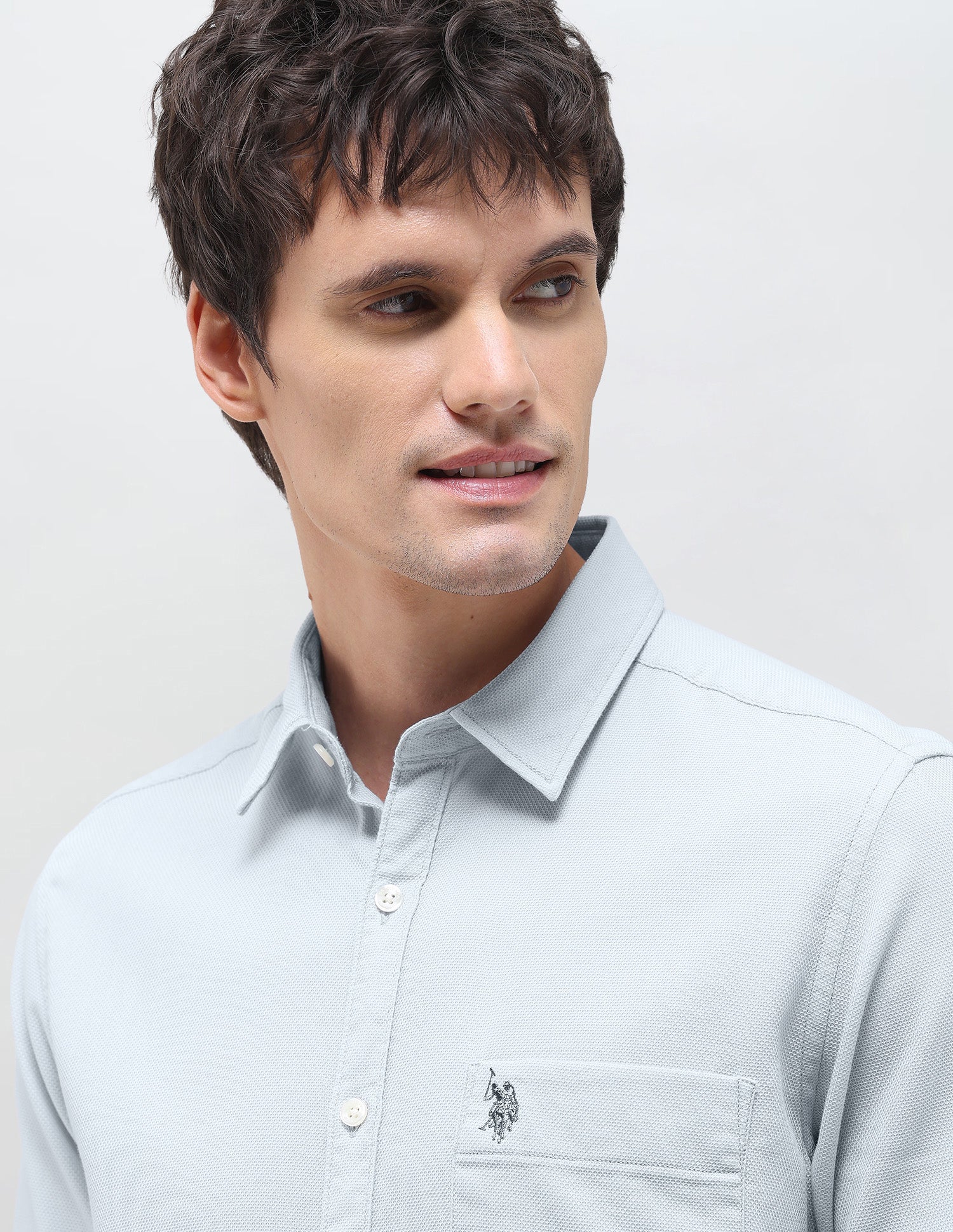 Textured Regular Fit Shirt Light Grey - U.S. Polo Assn. India | Large
