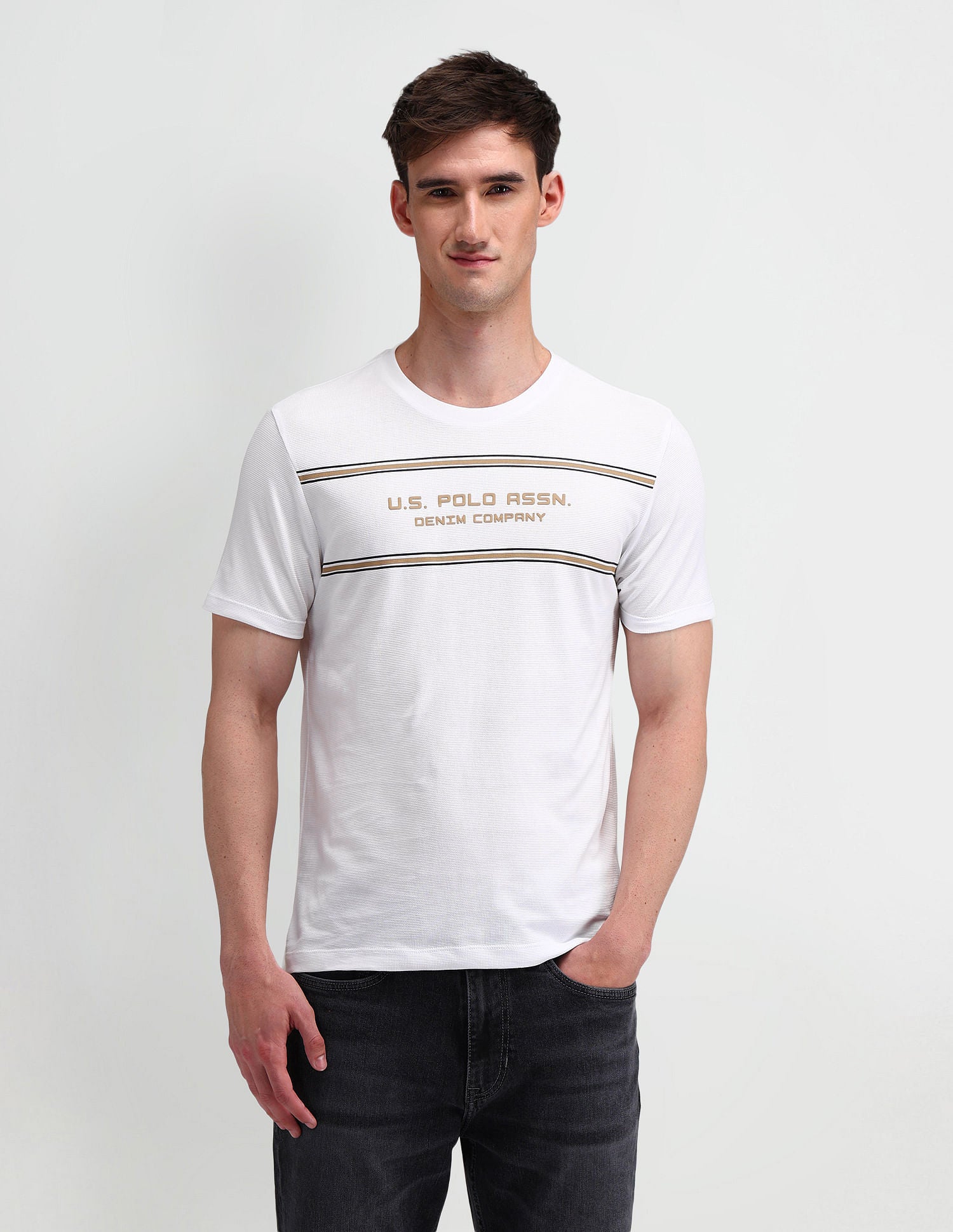 Muscle Fit Horizontal Striped T-Shirt White - U.S. Polo Assn. India | Large