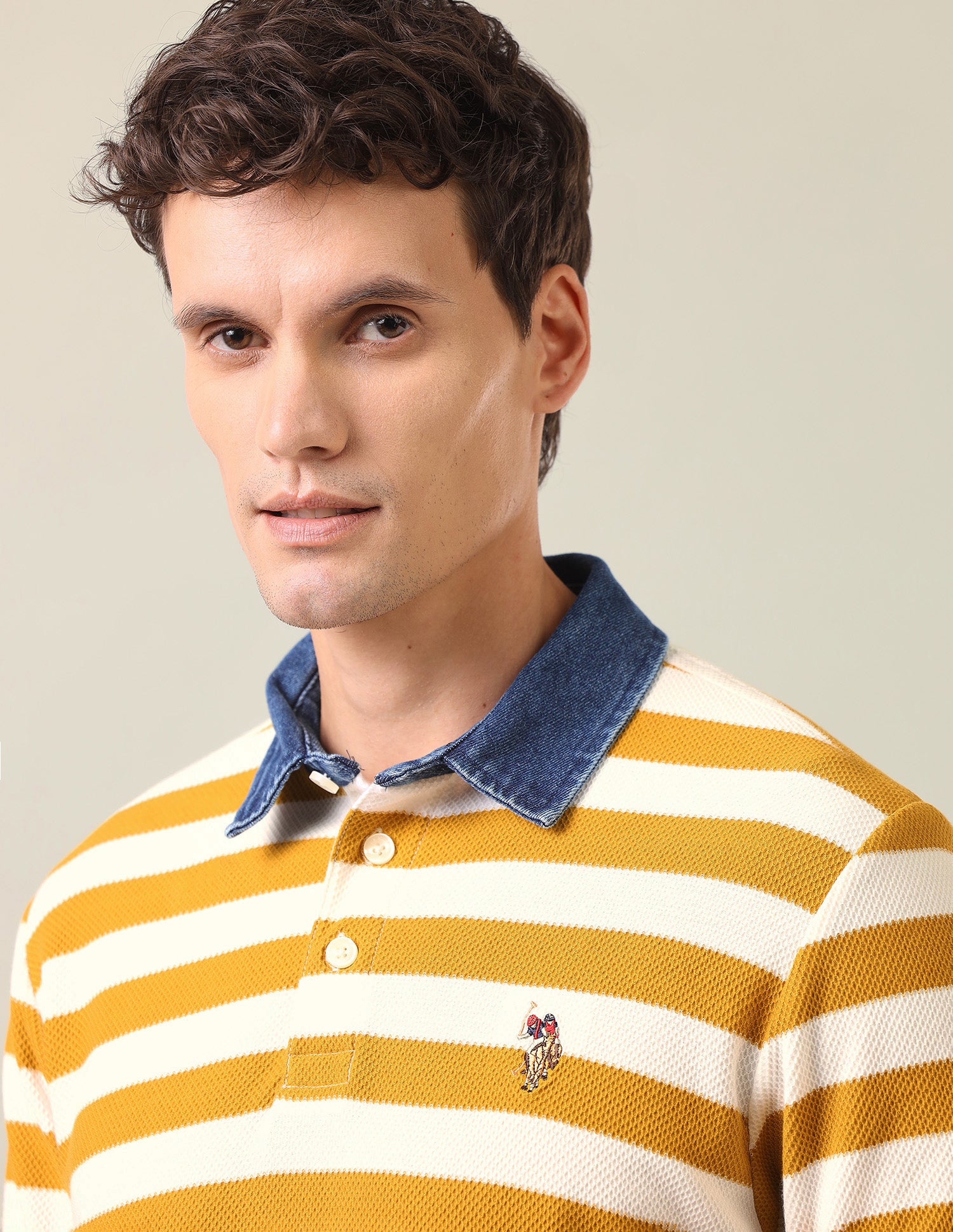 Horizontal Striped Slim Fit Polo Shirt Mustard - U.S. Polo Assn. India | Large