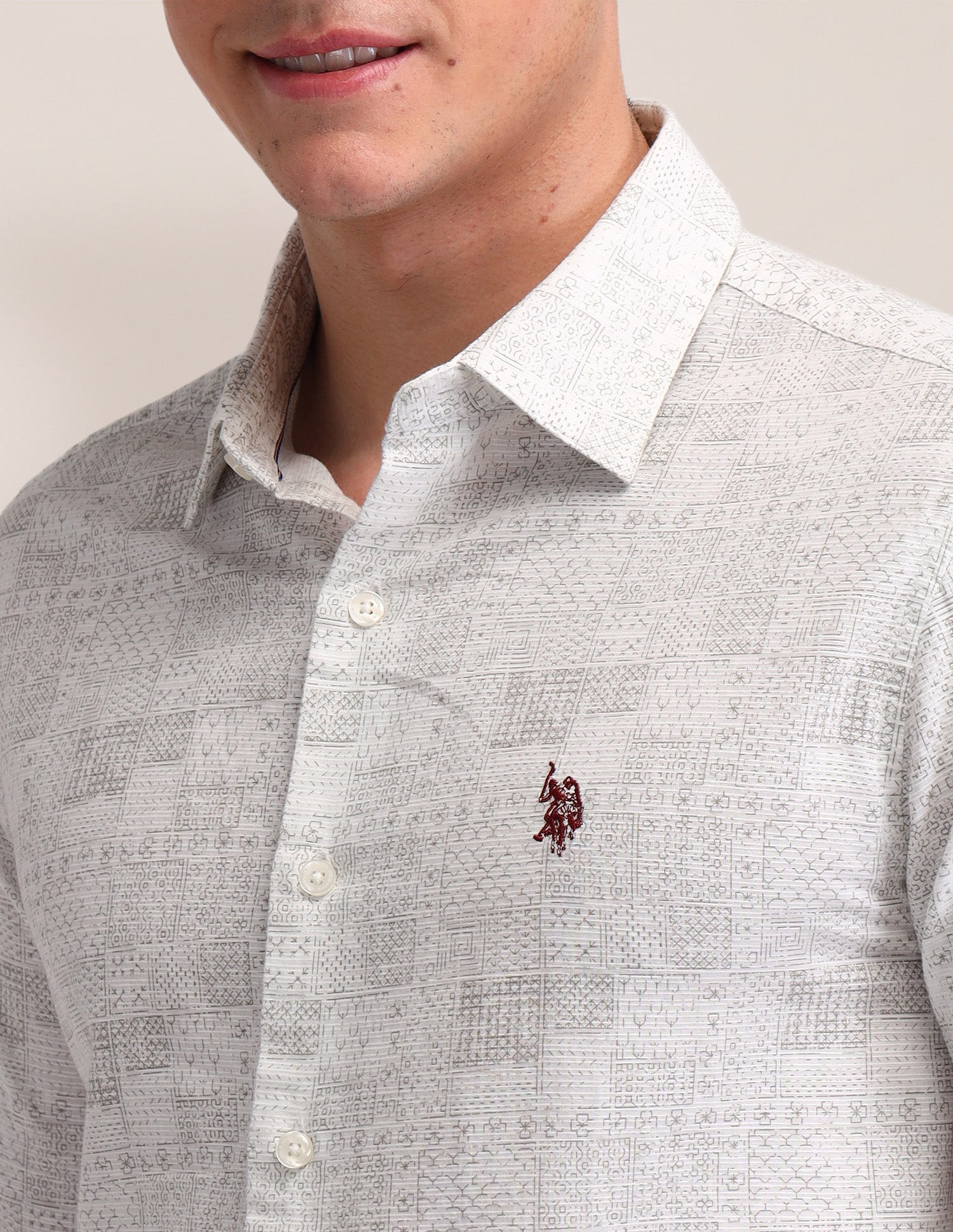 All-Over Printed Tailored Fit Shirt White - U.S. Polo Assn. India | Large