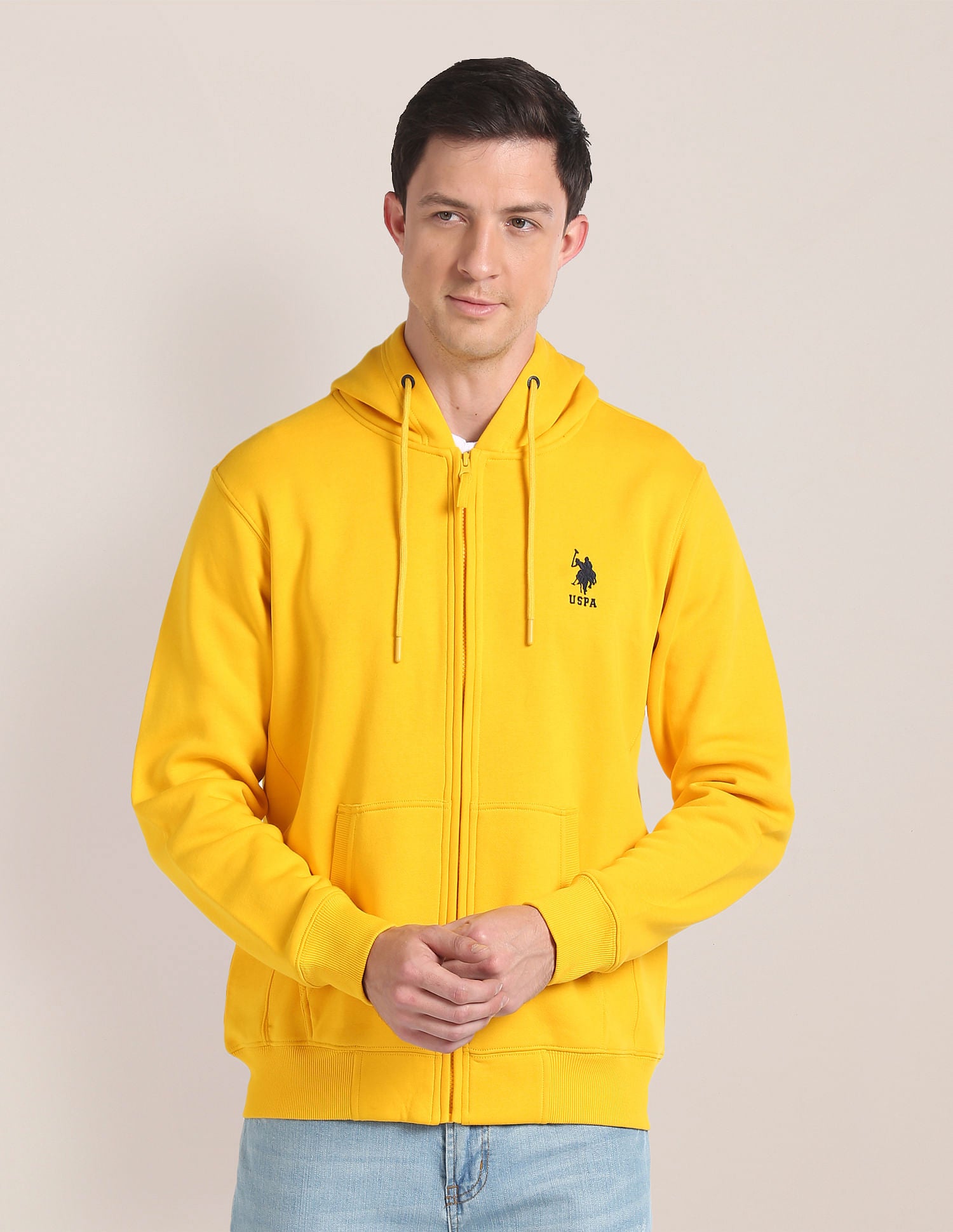 Solid Hooded Sweatshirt Yellow - U.S. POLO ASSN. | Large
