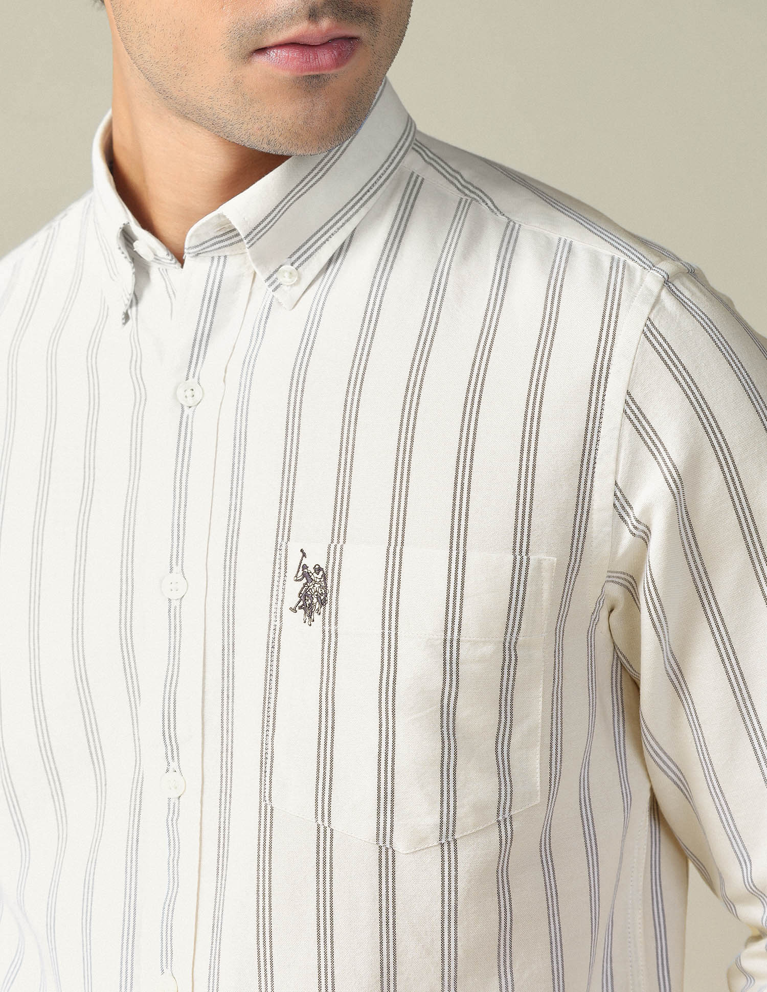 Vertical Striped Button Down Shirt Beige - U.S. POLO ASSN. | Large
