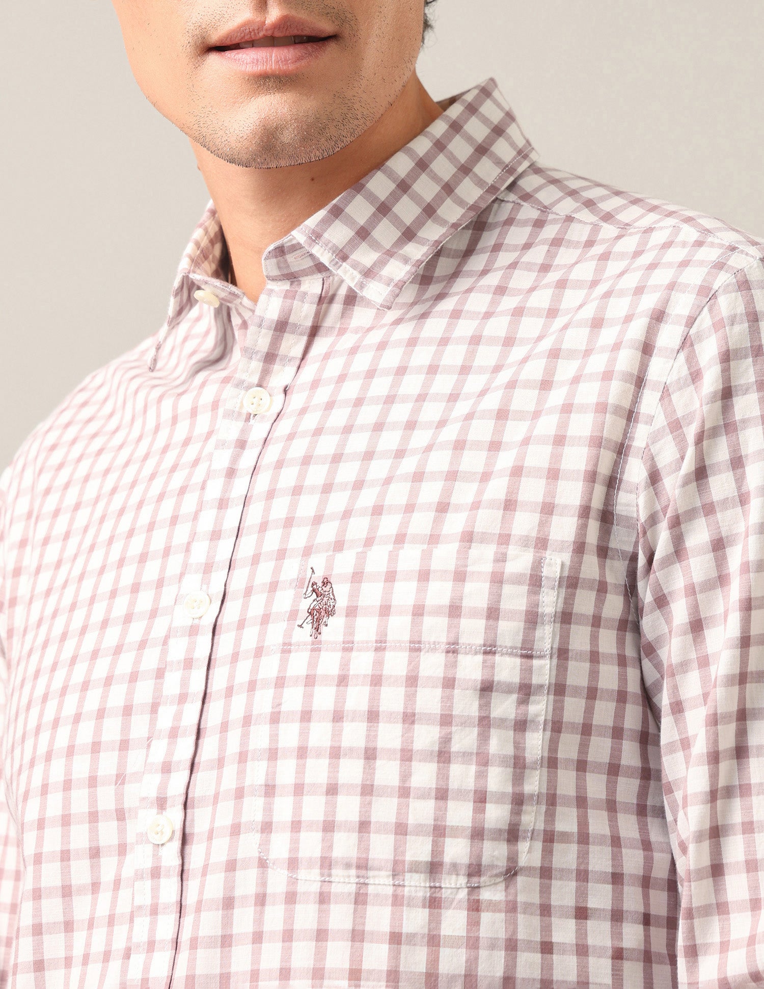 Grid Tattersall Checked Regular Fit Shirt Light Pink - U.S. Polo Assn. India | Large