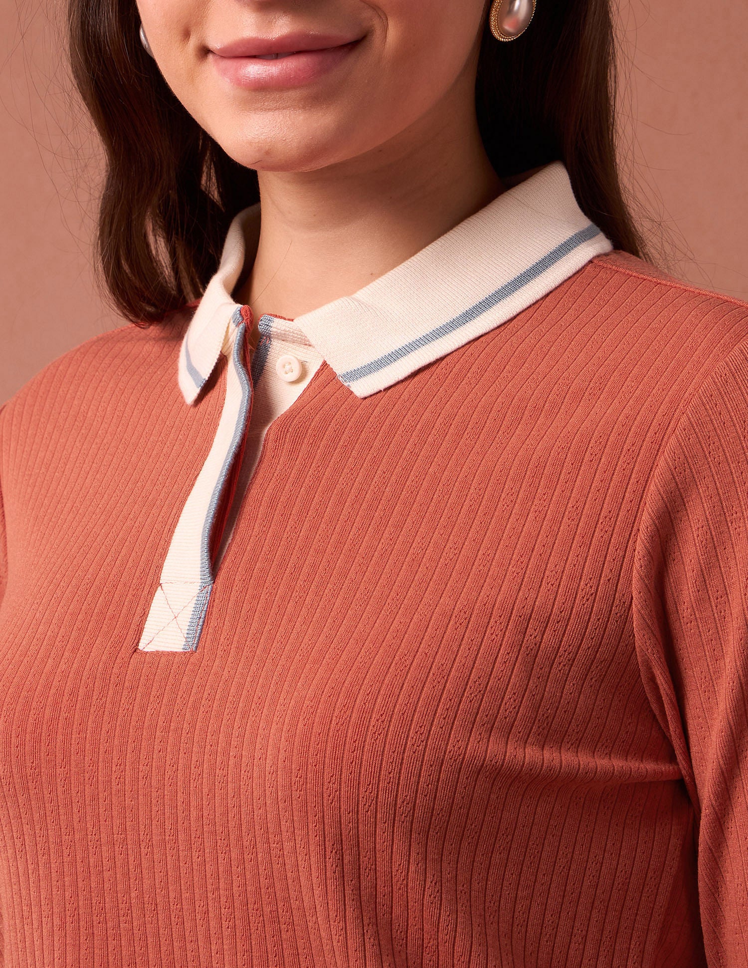 Textured Contrast Collar Polo Shirt Rust - U.S. POLO ASSN. | Large