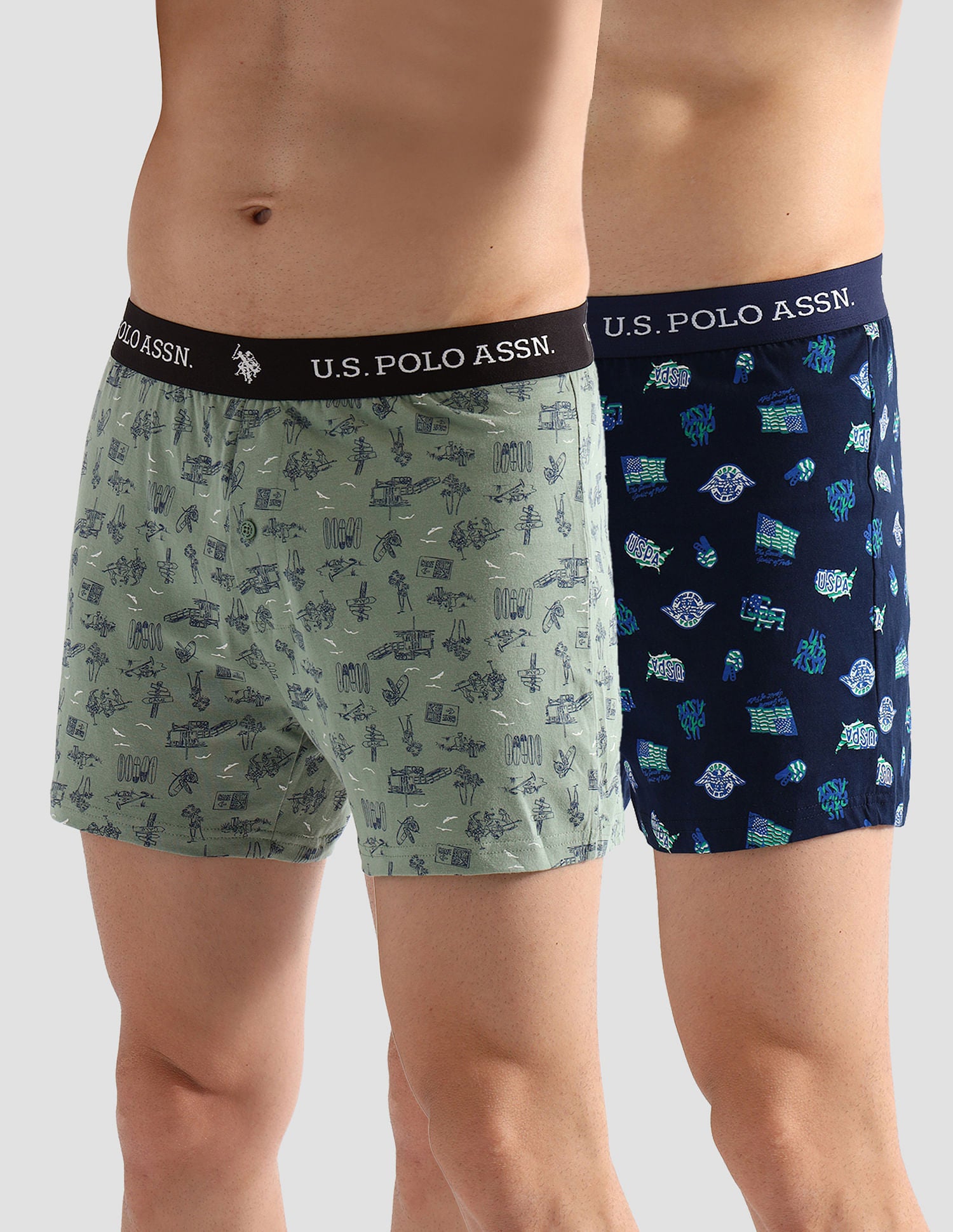 Comfort Regular Fit Solid OEX09 Boxers - Pack of 2 Navy and Green Bay - U.S. POLO ASSN. | Large