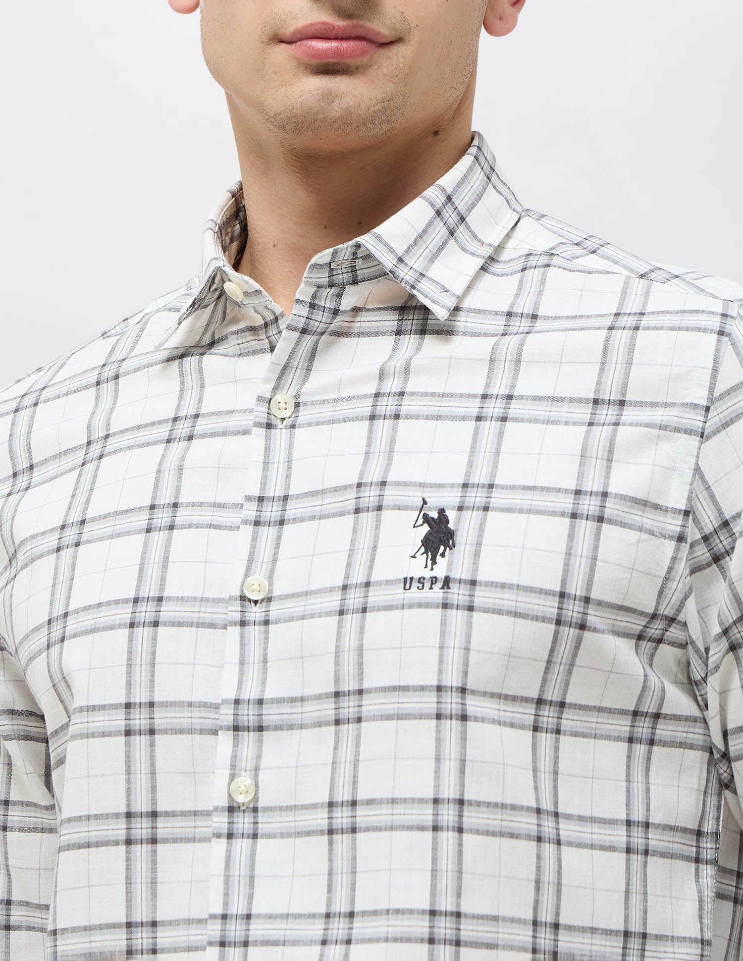 Regular Fit Grid Tattersall Checked Shirt Off White - U.S. POLO ASSN. | Large