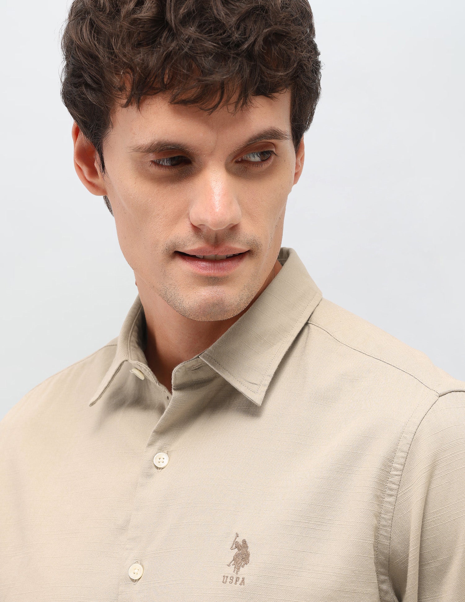Dobby Solid Shirt Khaki - U.S. Polo Assn. India | Large