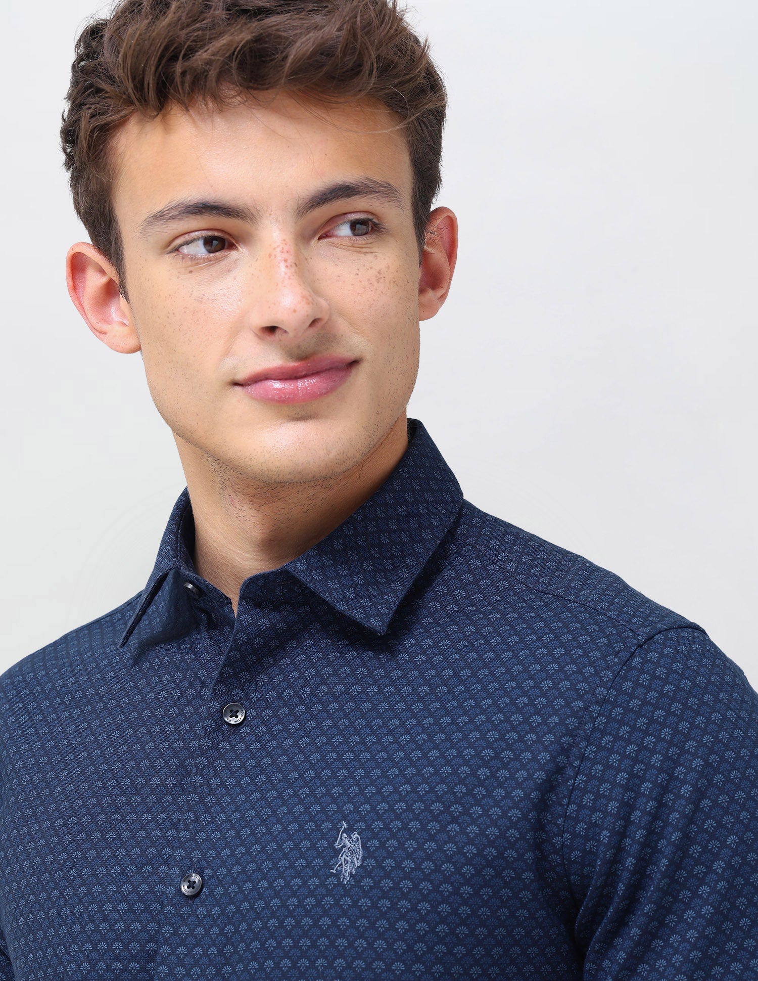 Self Design Floral Regular Fit Shirt Teal - U.S. Polo Assn. India | Large